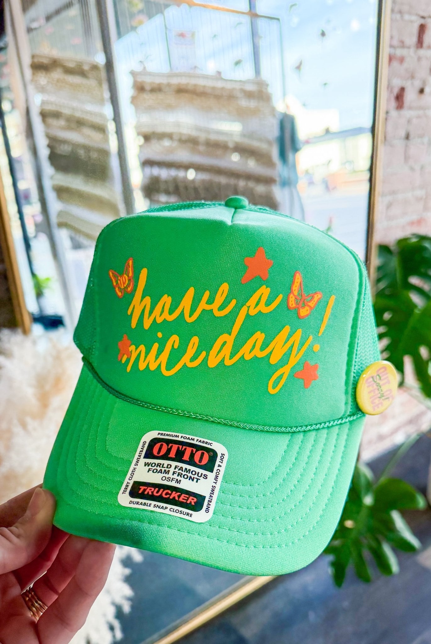 Have a Nice Day! Stars & Butterflies Trucker Hat: Cactus Green - Southern Chic Tees & Boutique