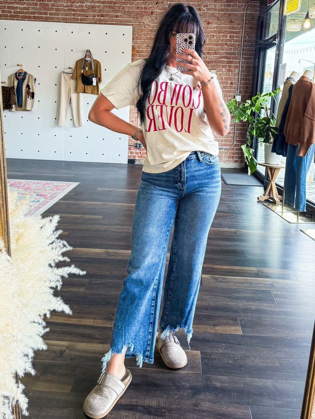 High Rise Slim Wide Leg Jeans W/ Destroyed Hem - Southern Chic Tees & Boutique