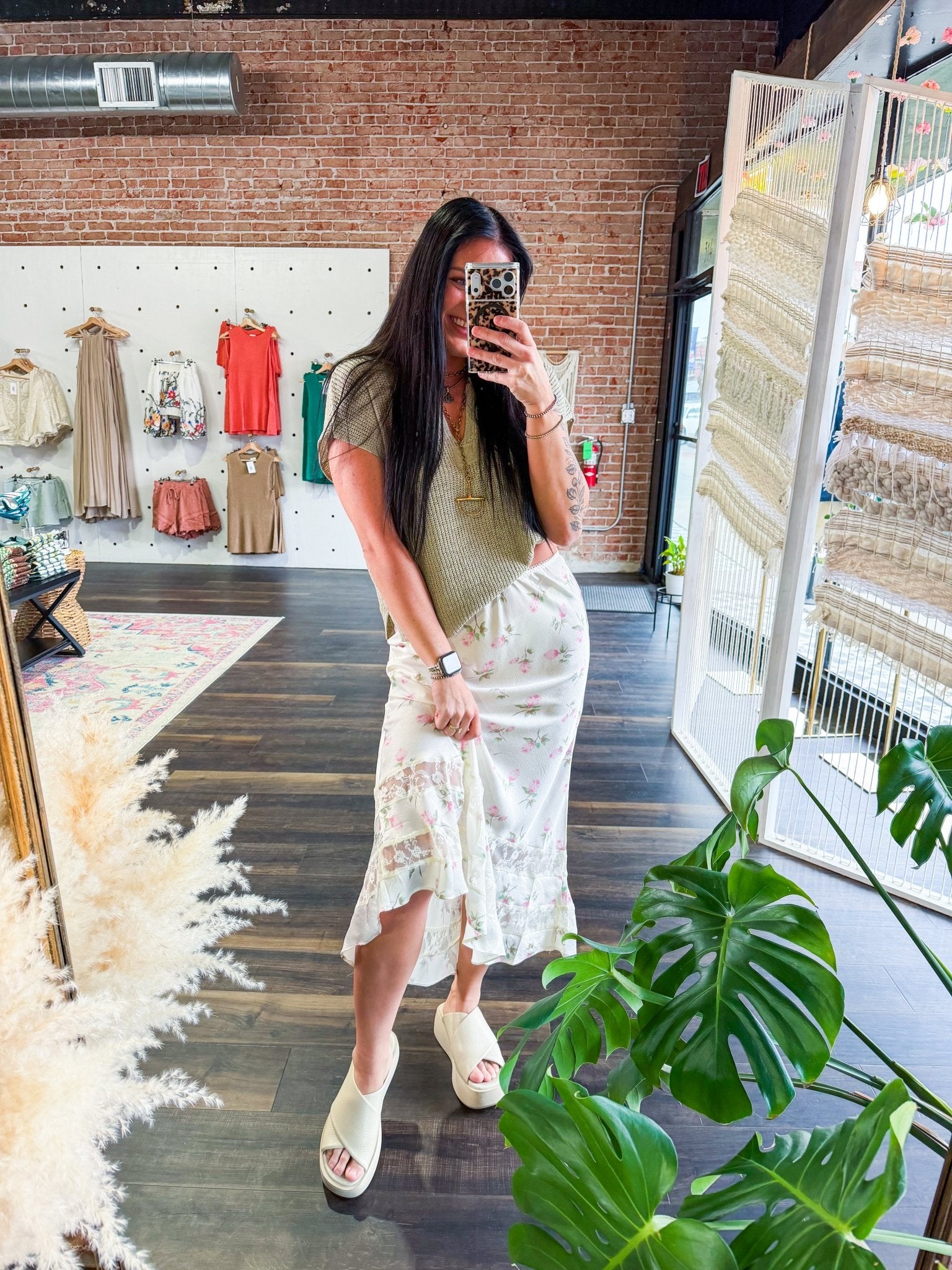 Lace Trim Floral Silk Maxi Skirt - Southern Chic Tees & Boutique