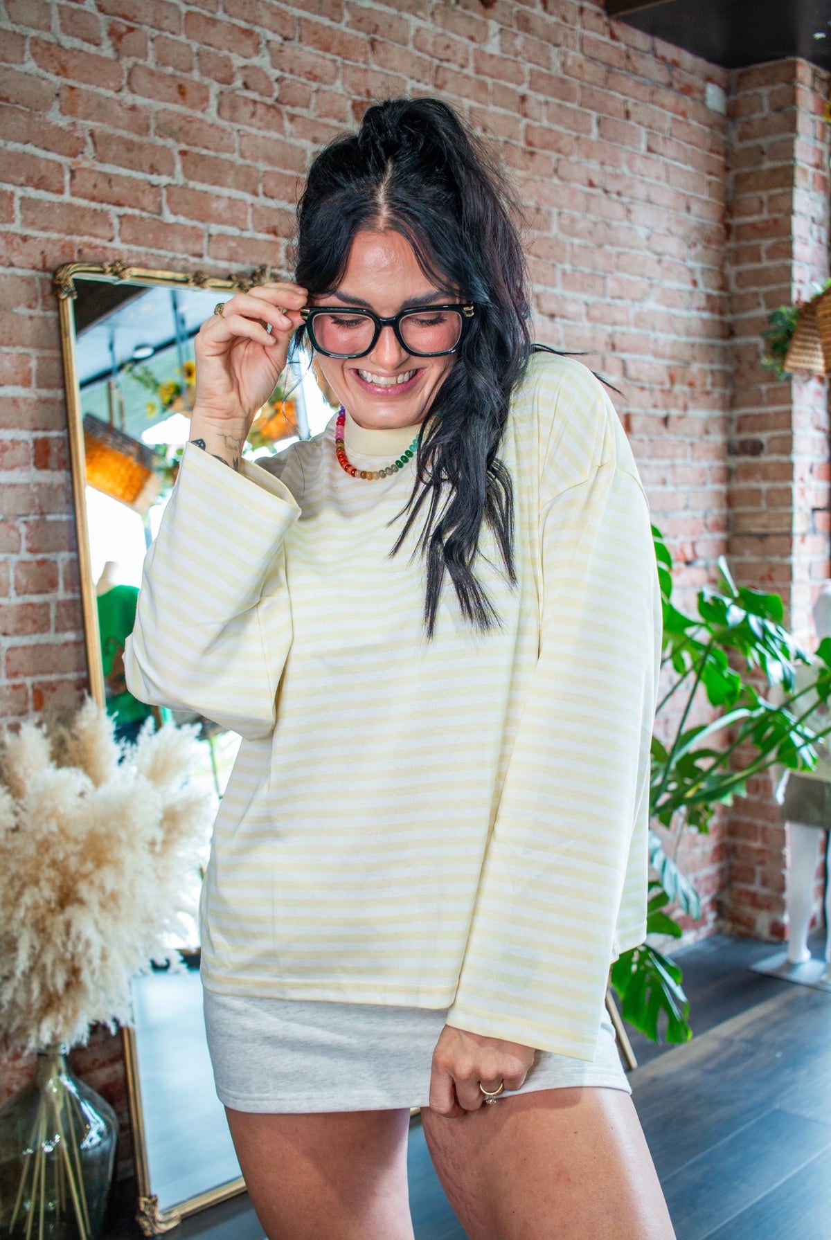 Lemon Oversized Striped Long Sleeve Knit Top - Southern Chic Tees & Boutique
