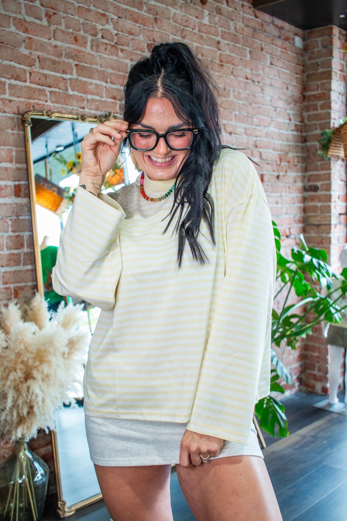 Lemon Oversized Striped Long Sleeve Knit Top - Southern Chic Tees & Boutique