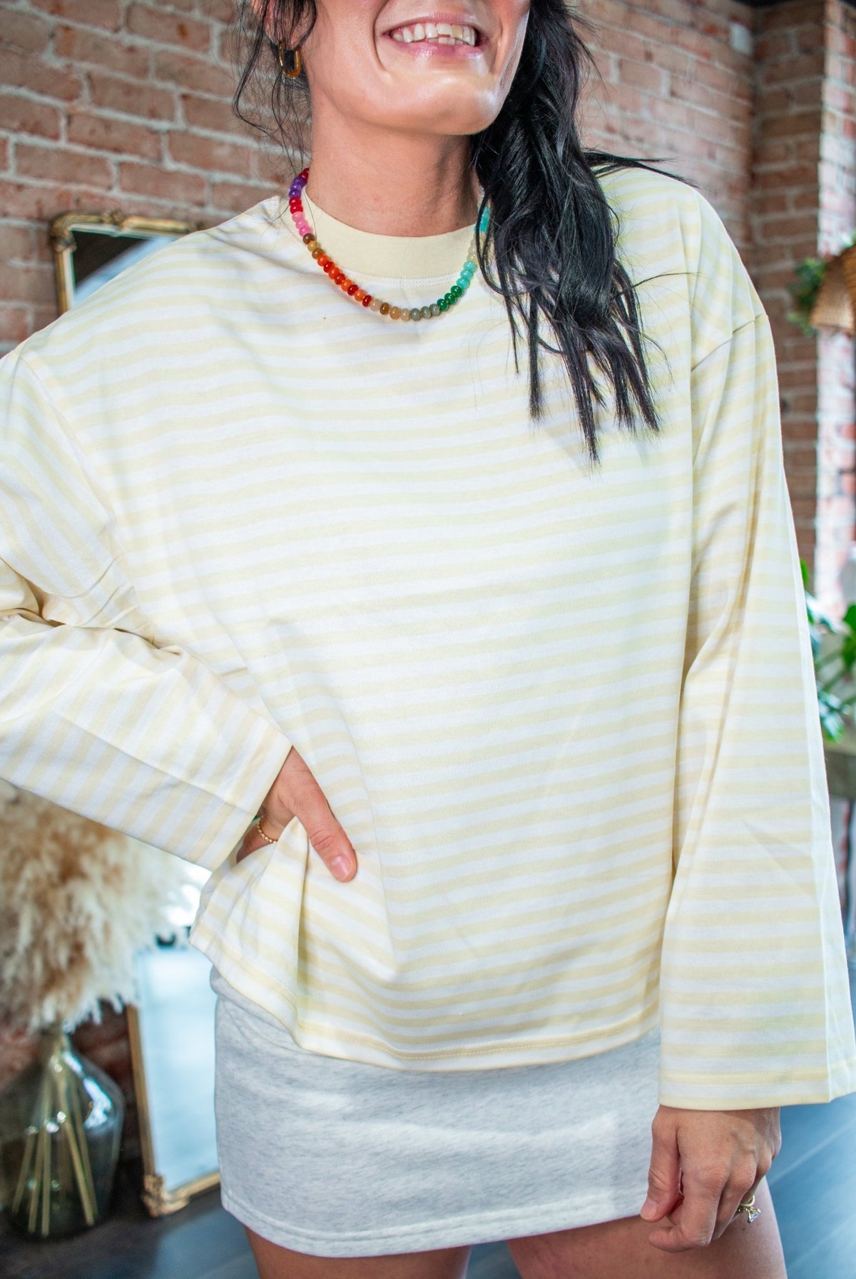 Lemon Oversized Striped Long Sleeve Knit Top - Southern Chic Tees & Boutique