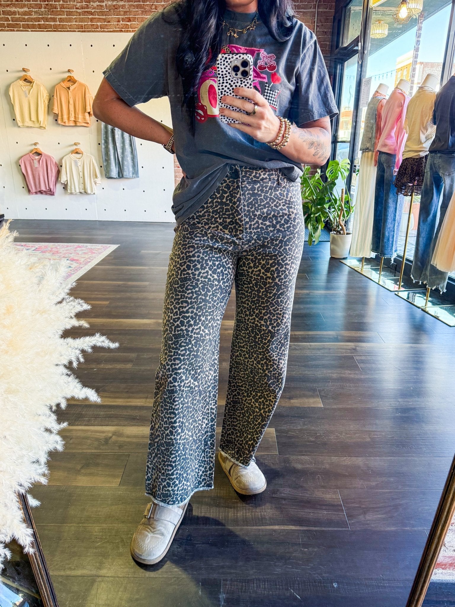 Leopard Print High Rise Flare Jeans - Southern Chic Tees & Boutique