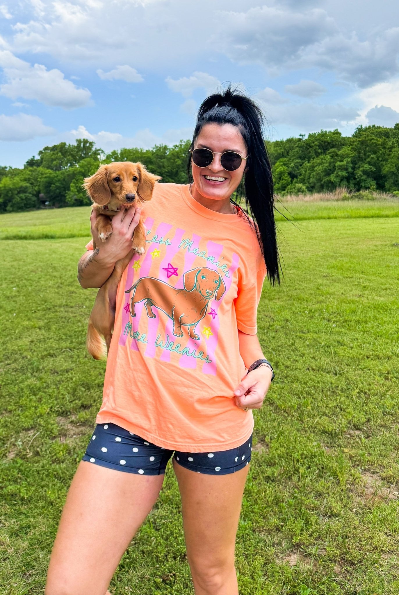 "Less Meanies More Weenies" Retro Dachshund Graphic Tee - Southern Chic Tees & Boutique