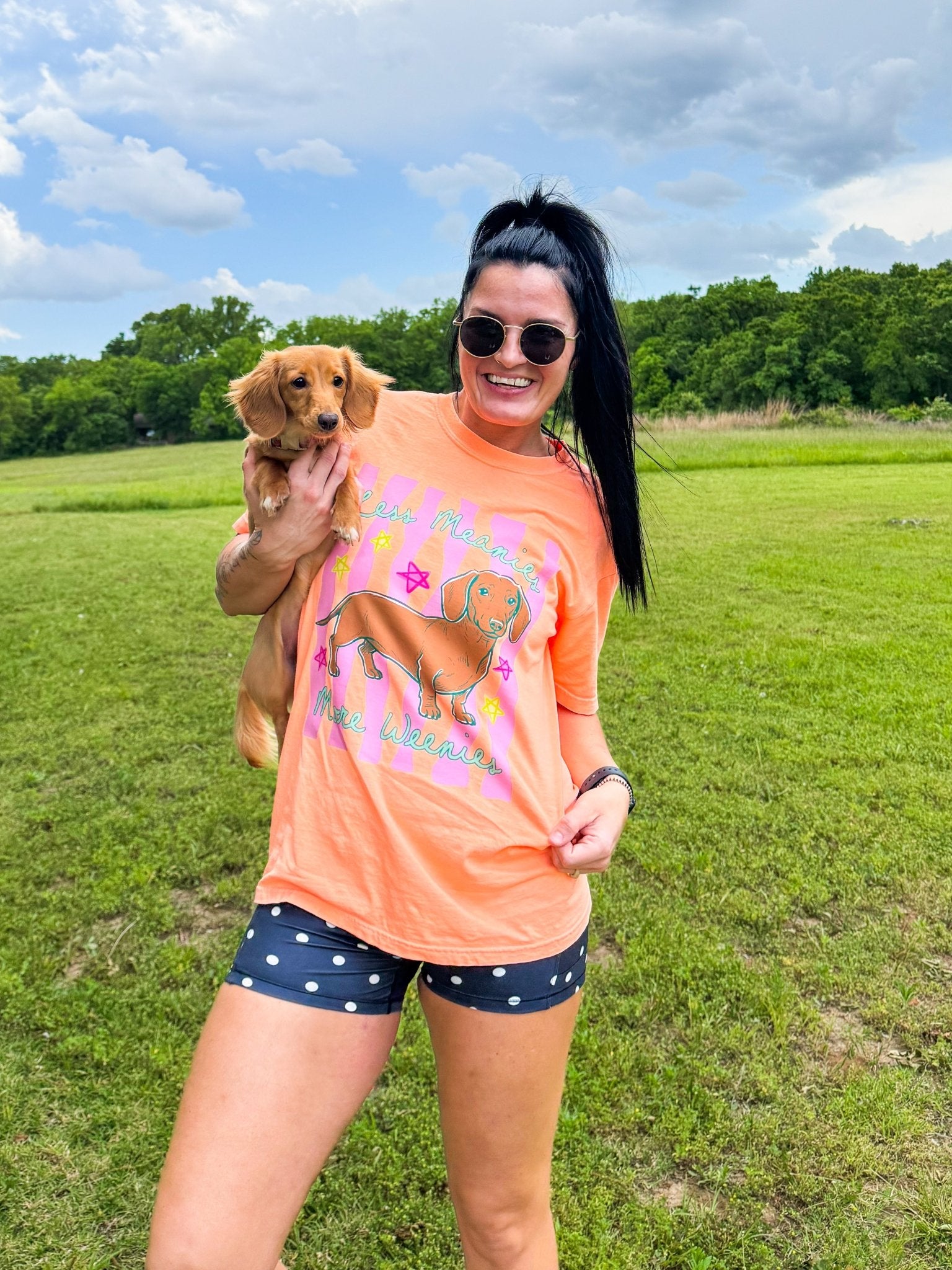 "Less Meanies More Weenies" Retro Dachshund Graphic Tee - Southern Chic Tees & Boutique