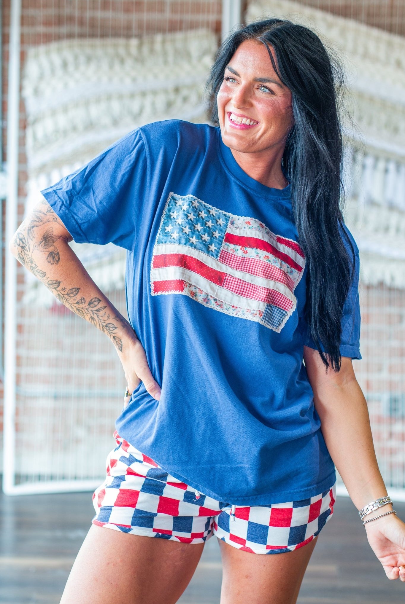 Liberty Check Retro Patriotic Shorts – Bold Red, White & Blue - Southern Chic Tees & Boutique
