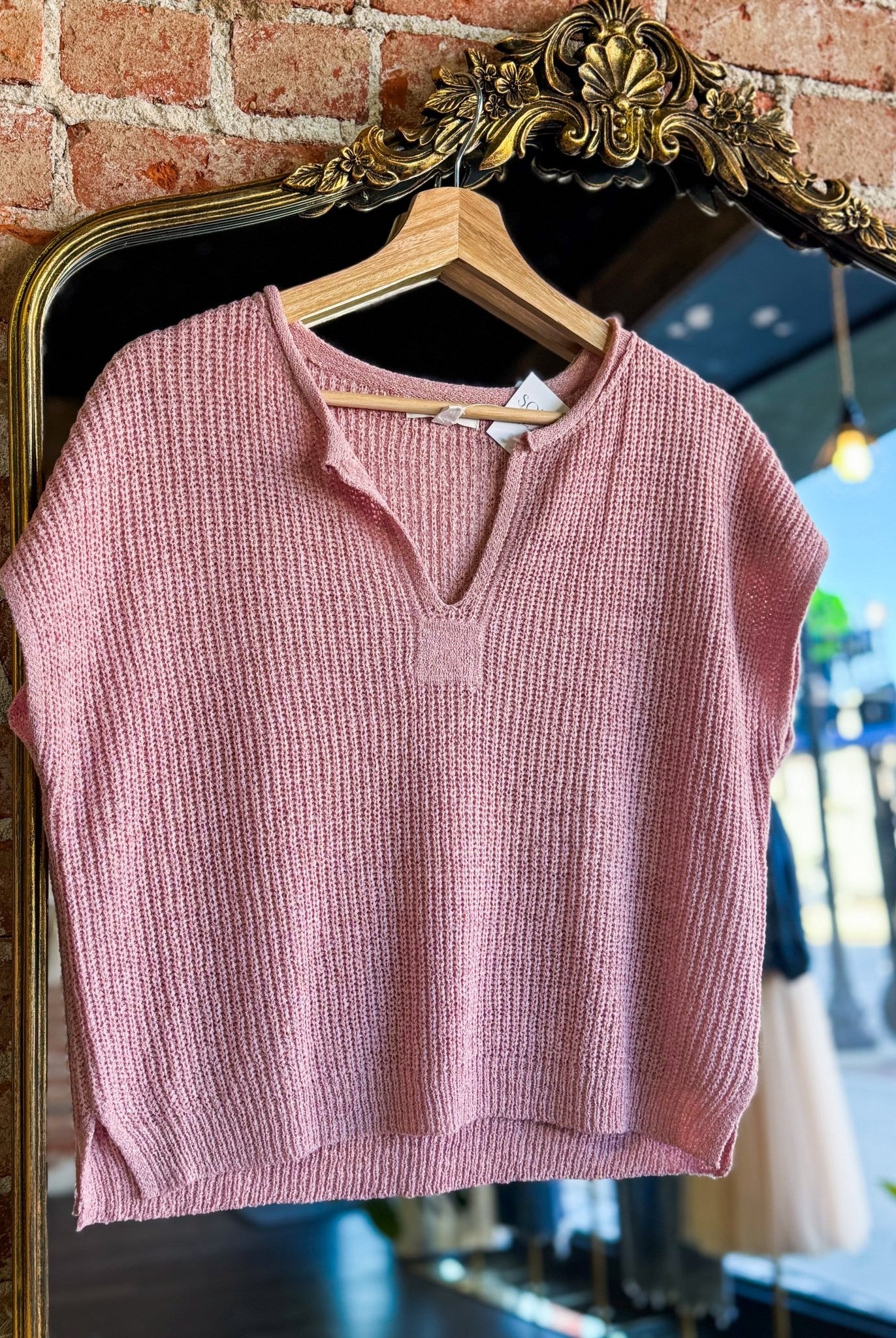 Lightweight Split Neck Sleeveless Sweater | Mauve - Southern Chic Tees & Boutique