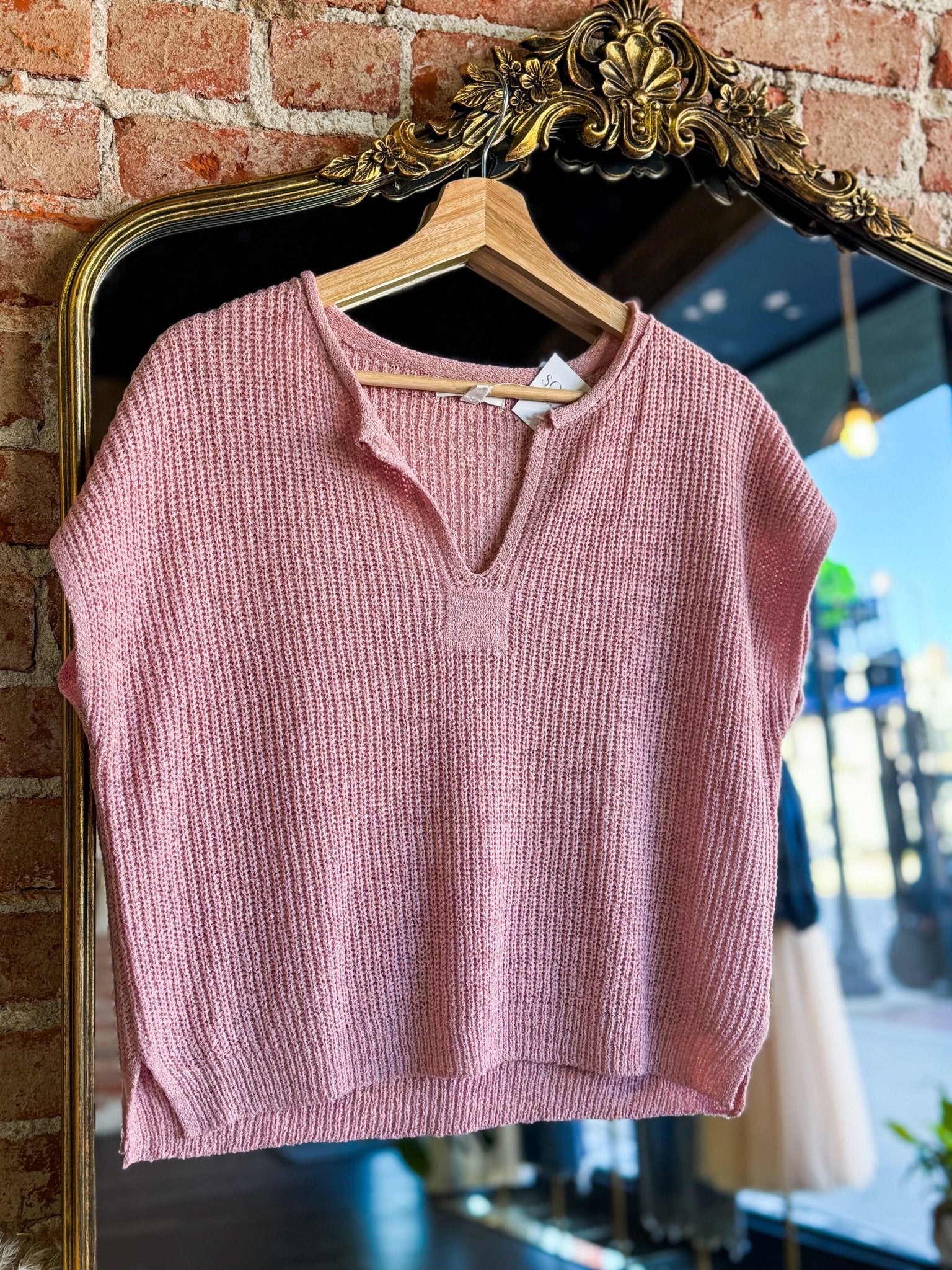 Lightweight Split Neck Sleeveless Sweater | Mauve - Southern Chic Tees & Boutique