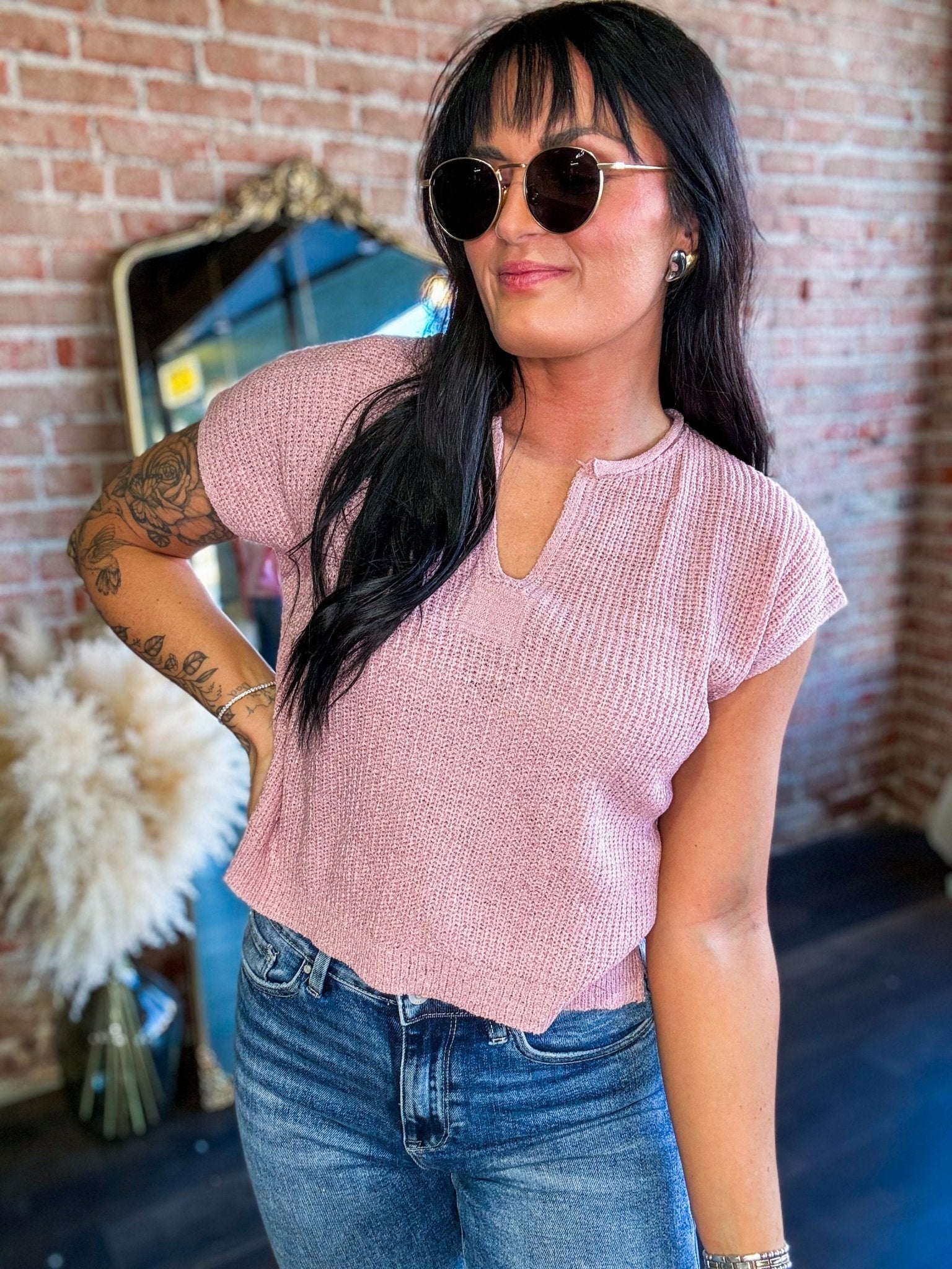 Lightweight Split Neck Sleeveless Sweater | Mauve - Southern Chic Tees & Boutique