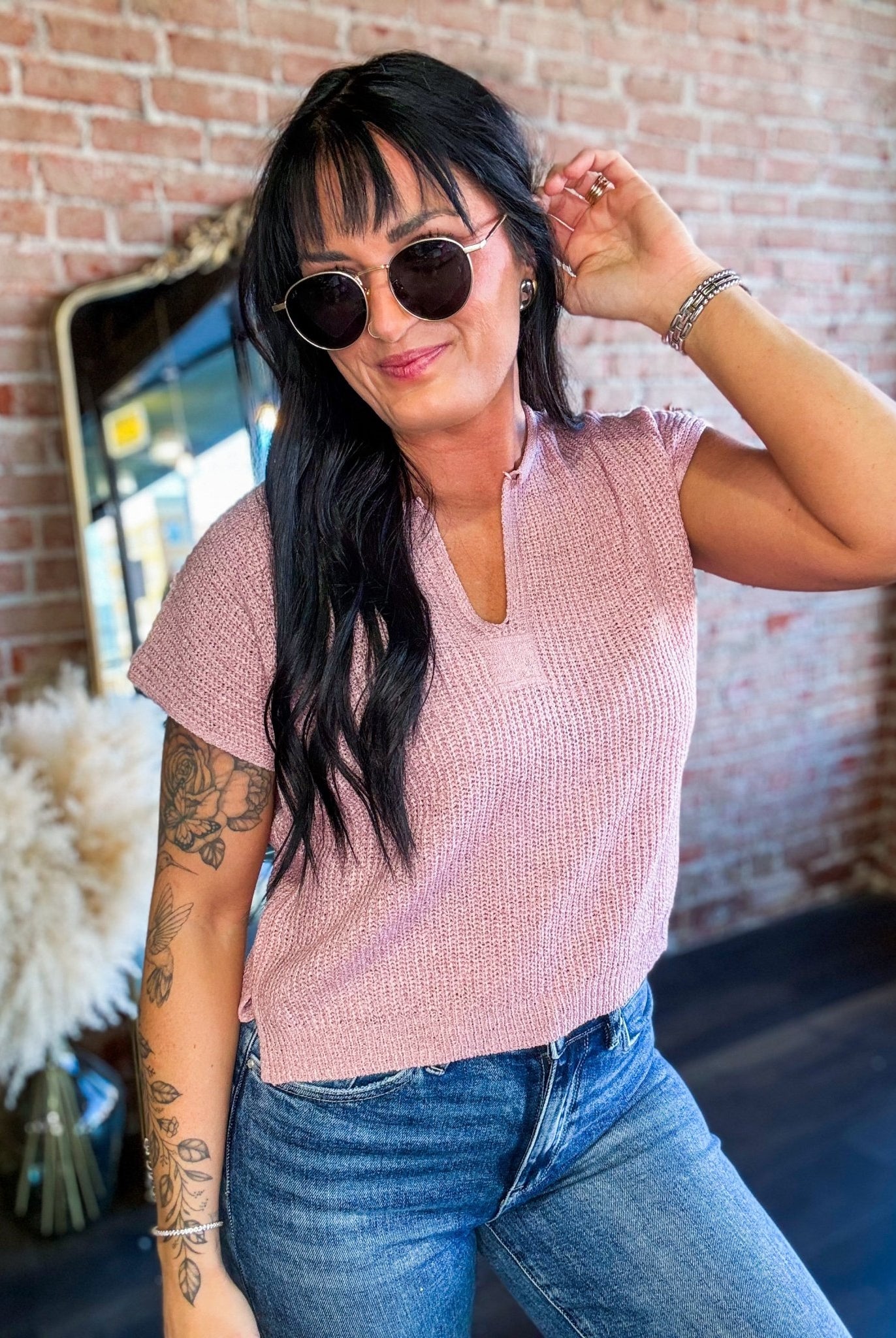 Lightweight Split Neck Sleeveless Sweater | Mauve - Southern Chic Tees & Boutique