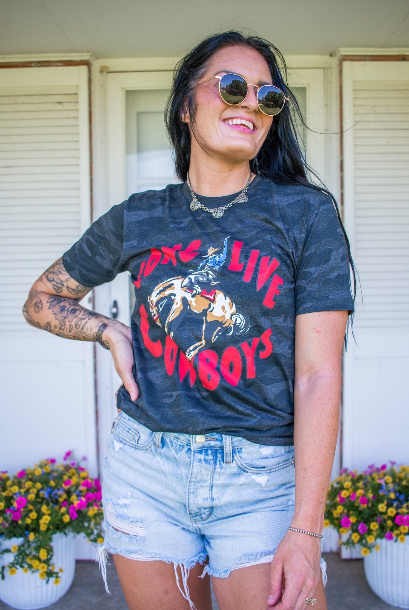 Long Live Cowboys Black Camo Graphic Tee - Southern Chic Tees & Boutique