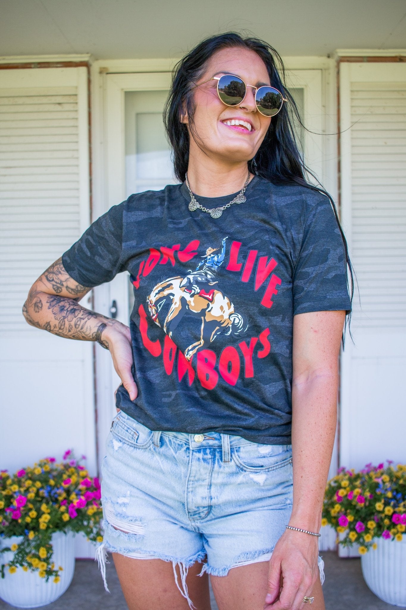 Long Live Cowboys Black Camo Graphic Tee - Southern Chic Tees & Boutique