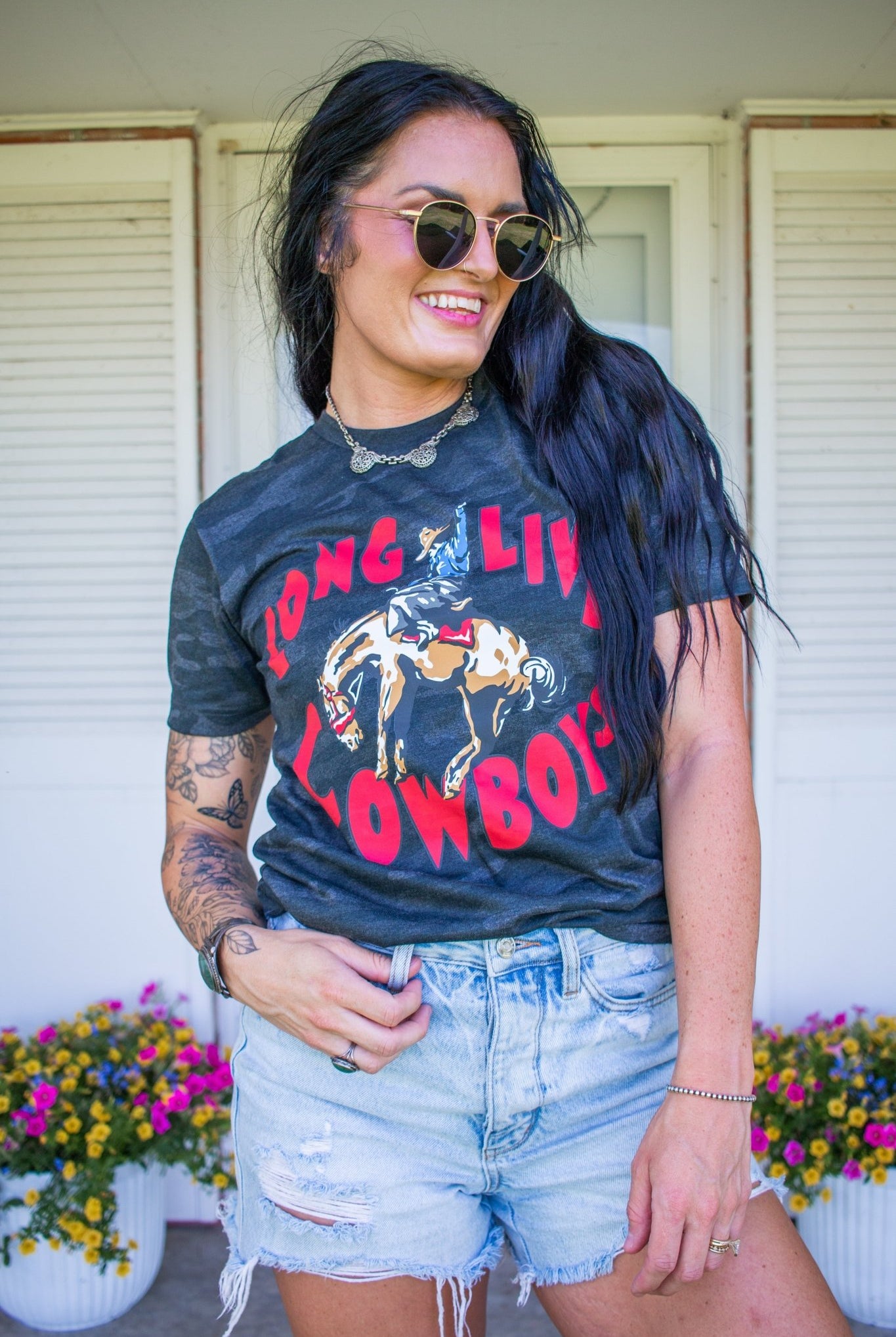 Long Live Cowboys Black Camo Graphic Tee - Southern Chic Tees & Boutique