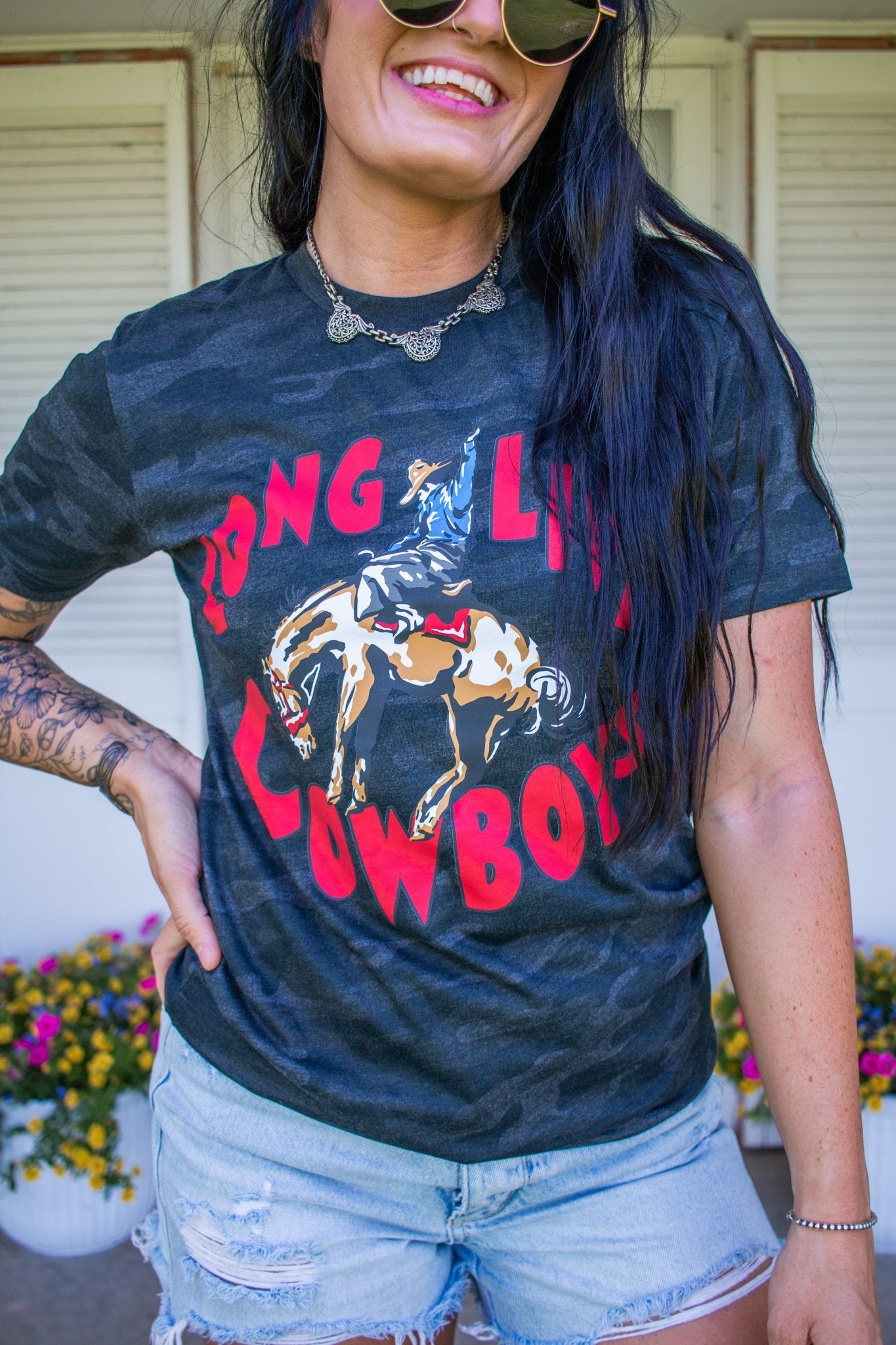 Long Live Cowboys Black Camo Graphic Tee - Southern Chic Tees & Boutique
