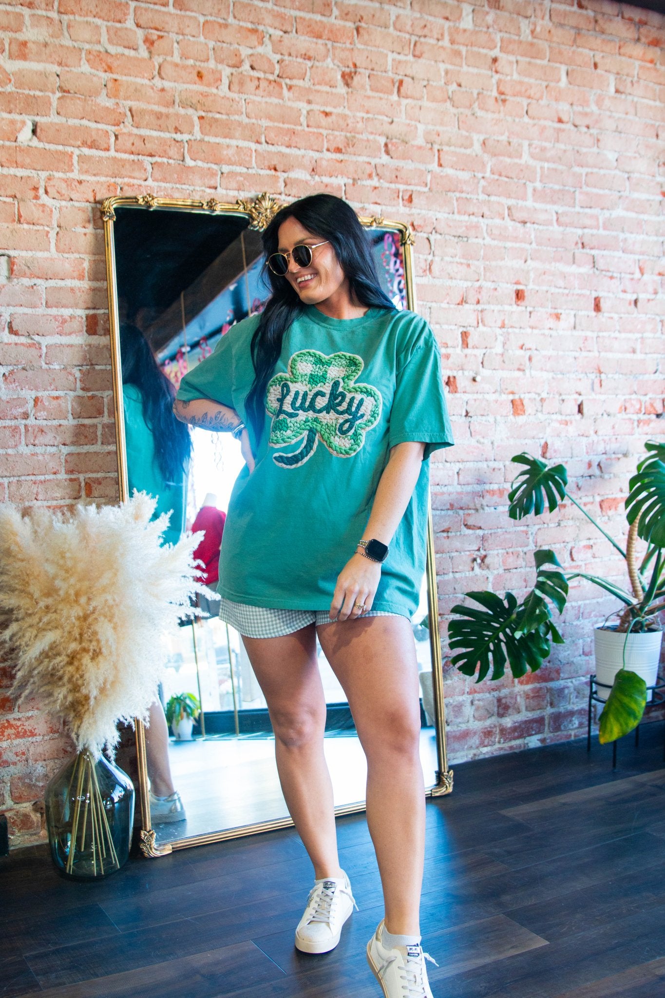Lucky Faux Knit Clover Graphic Tee - Southern Chic Tees & Boutique