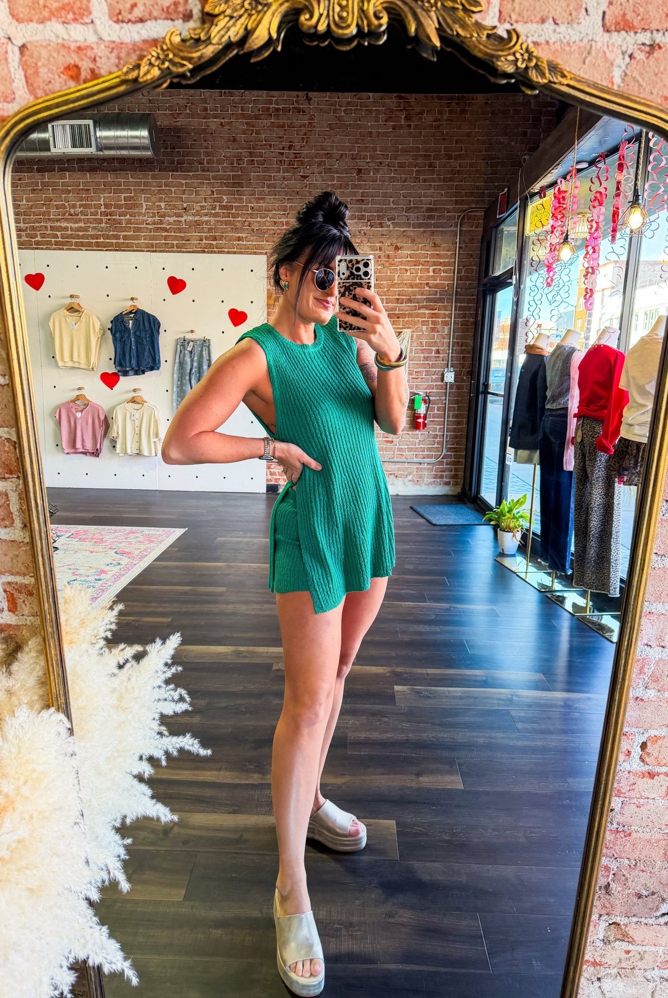 Luxe Emerald Ribbed Knit Two - Piece Lounge Set | Side - Slit Tunic & Shorts - Southern Chic Tees & Boutique