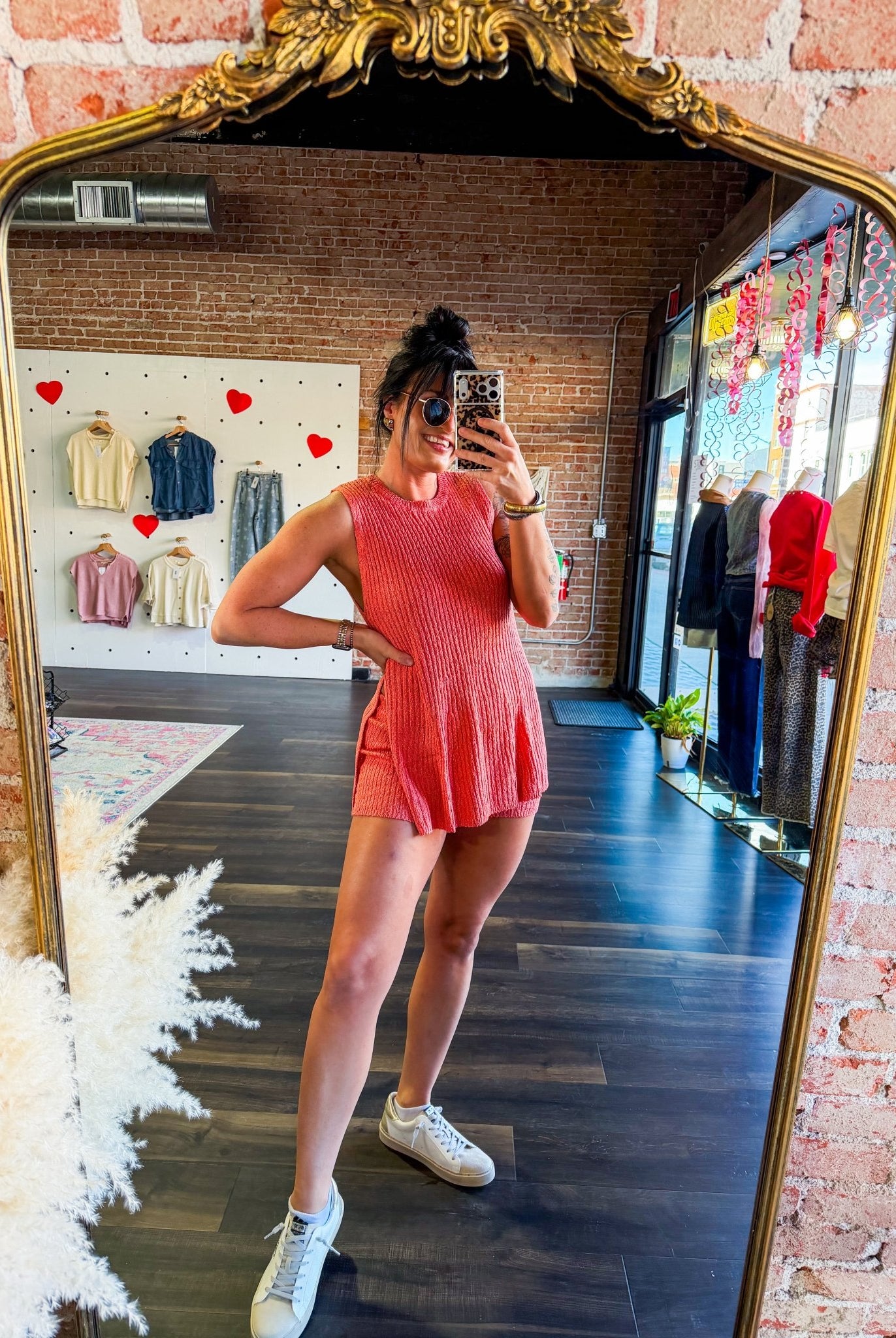 Luxe Ribbed Side - Slit Knit Set in Coral | Two - Piece Tunic & Shorts Lounge Set - Southern Chic Tees & Boutique