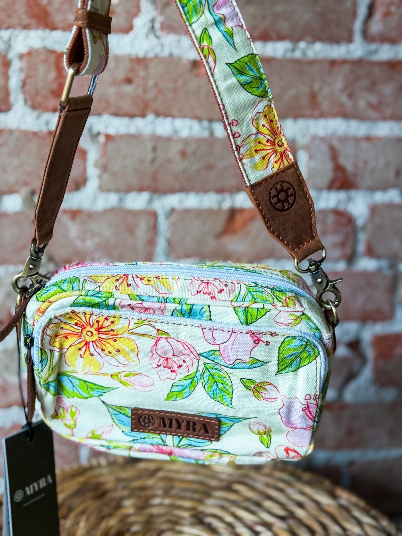 Meadow Song Cotton & Leather Crossbody Bag in Lemon Blossom: Lemon Blossom - Southern Chic Tees & Boutique