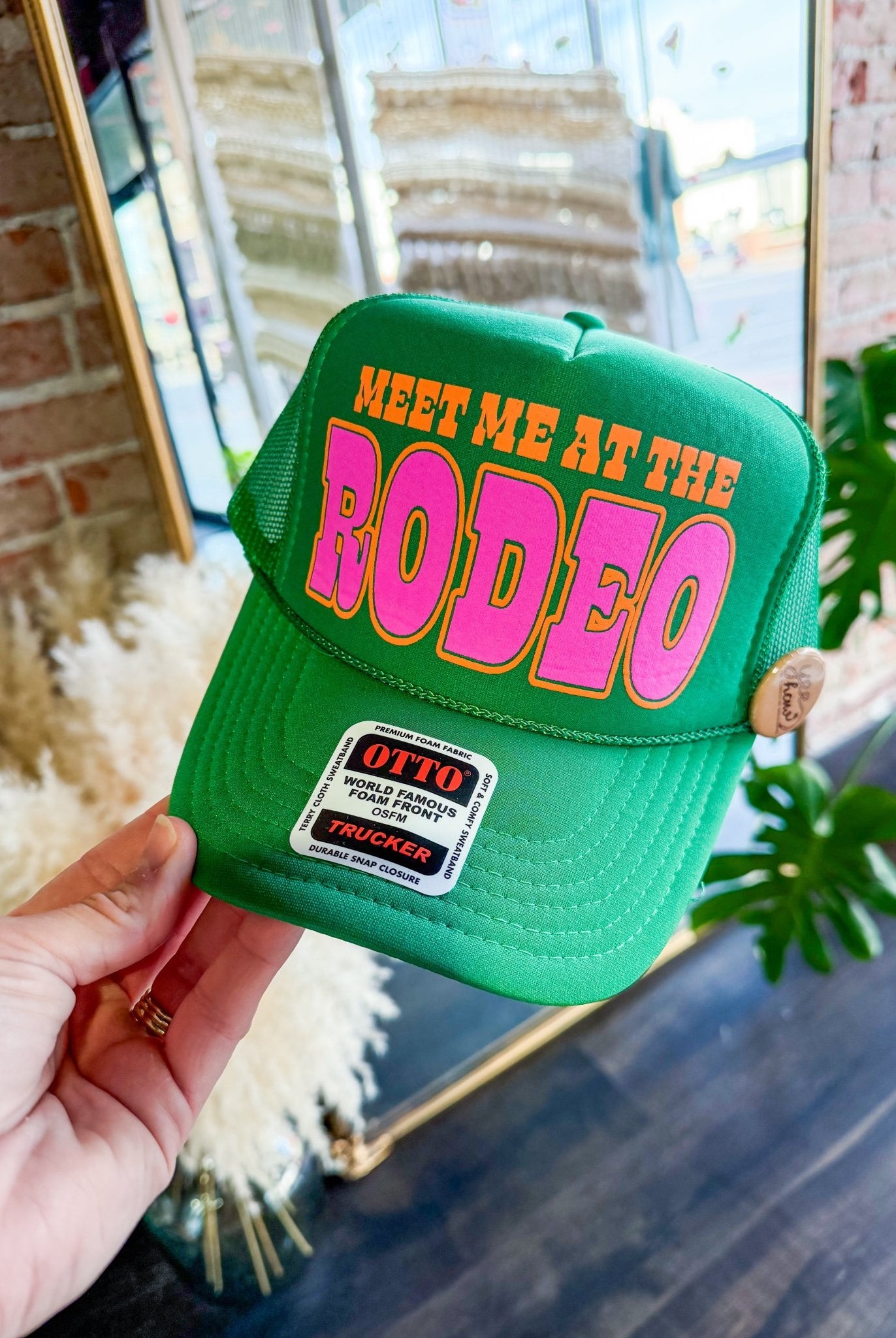 Meet Me At The Rodeo, Western Trucker Hat: Kelly - Southern Chic Tees & Boutique