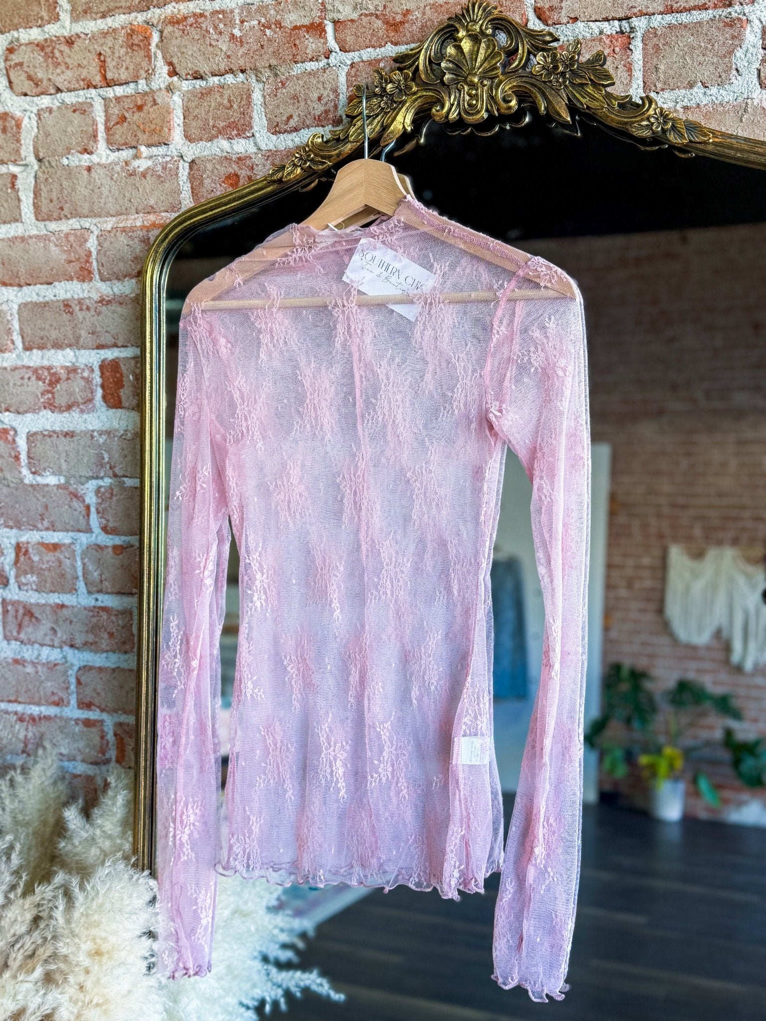 Mesh Lace Shirt | Pink - Southern Chic Tees & Boutique