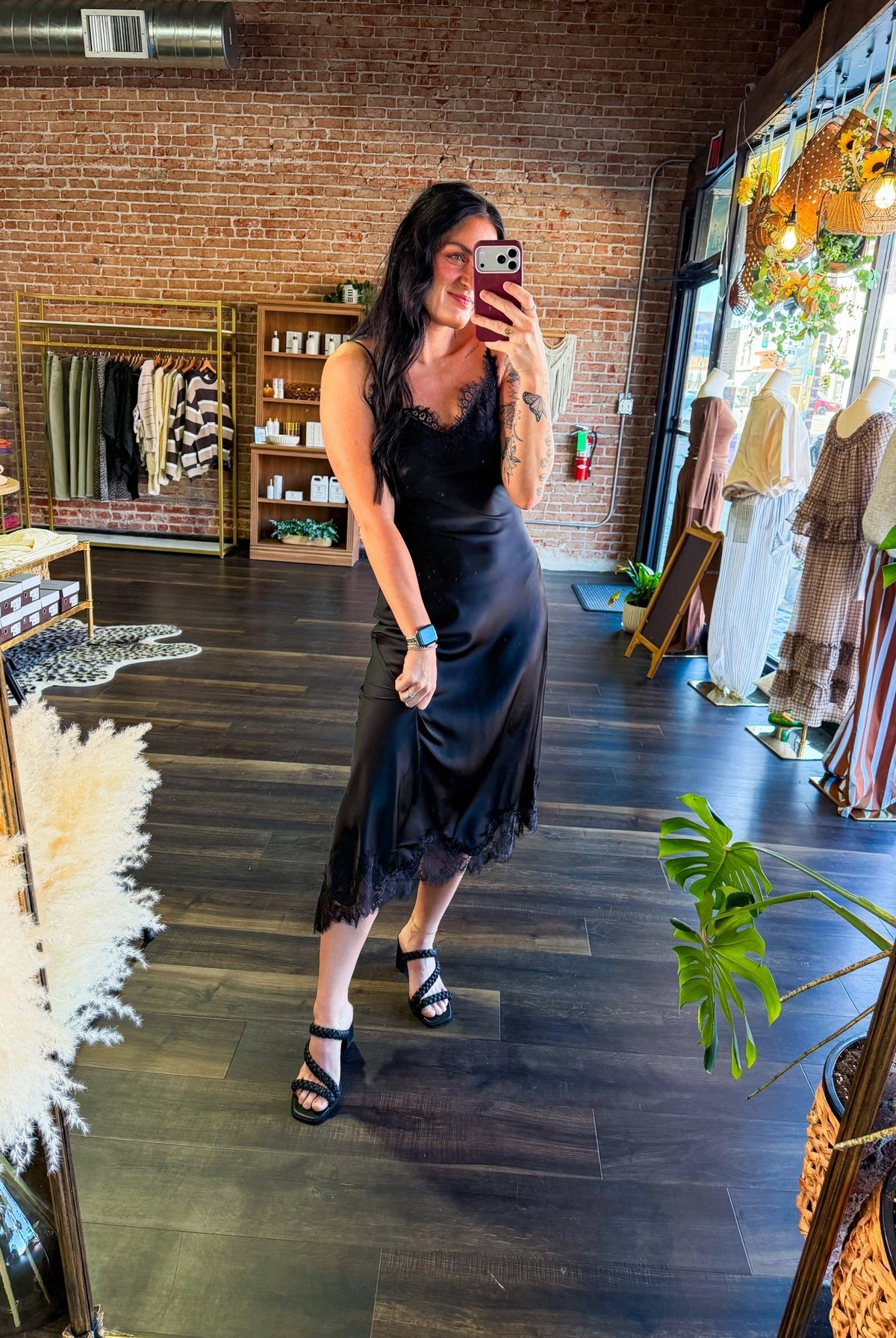 Midnight Muse: Asymmetrical Lace Satin Slip Dress - Southern Chic Tees & Boutique