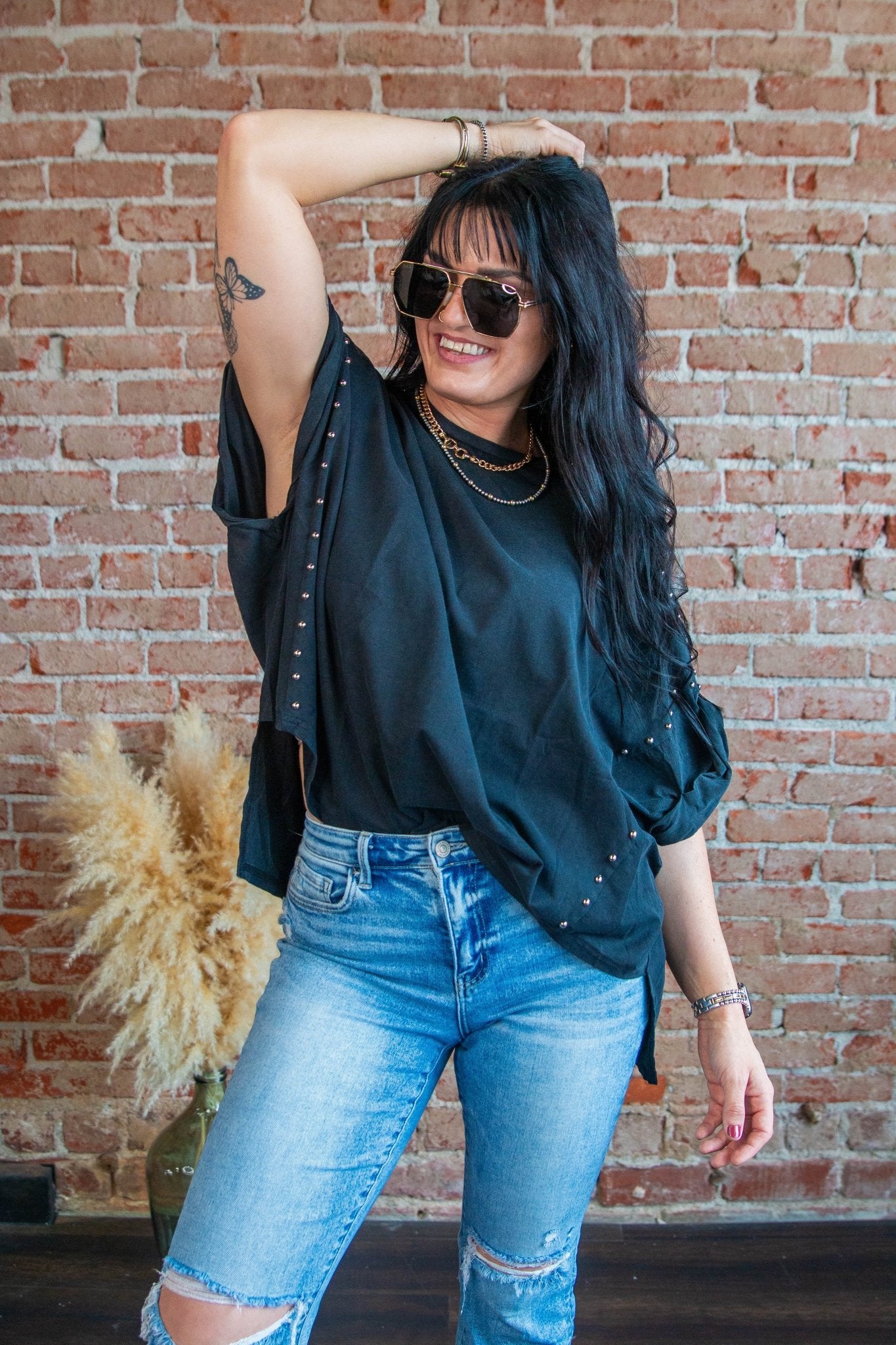 Mineral Washed Studded High Low Top - Southern Chic Tees & Boutique