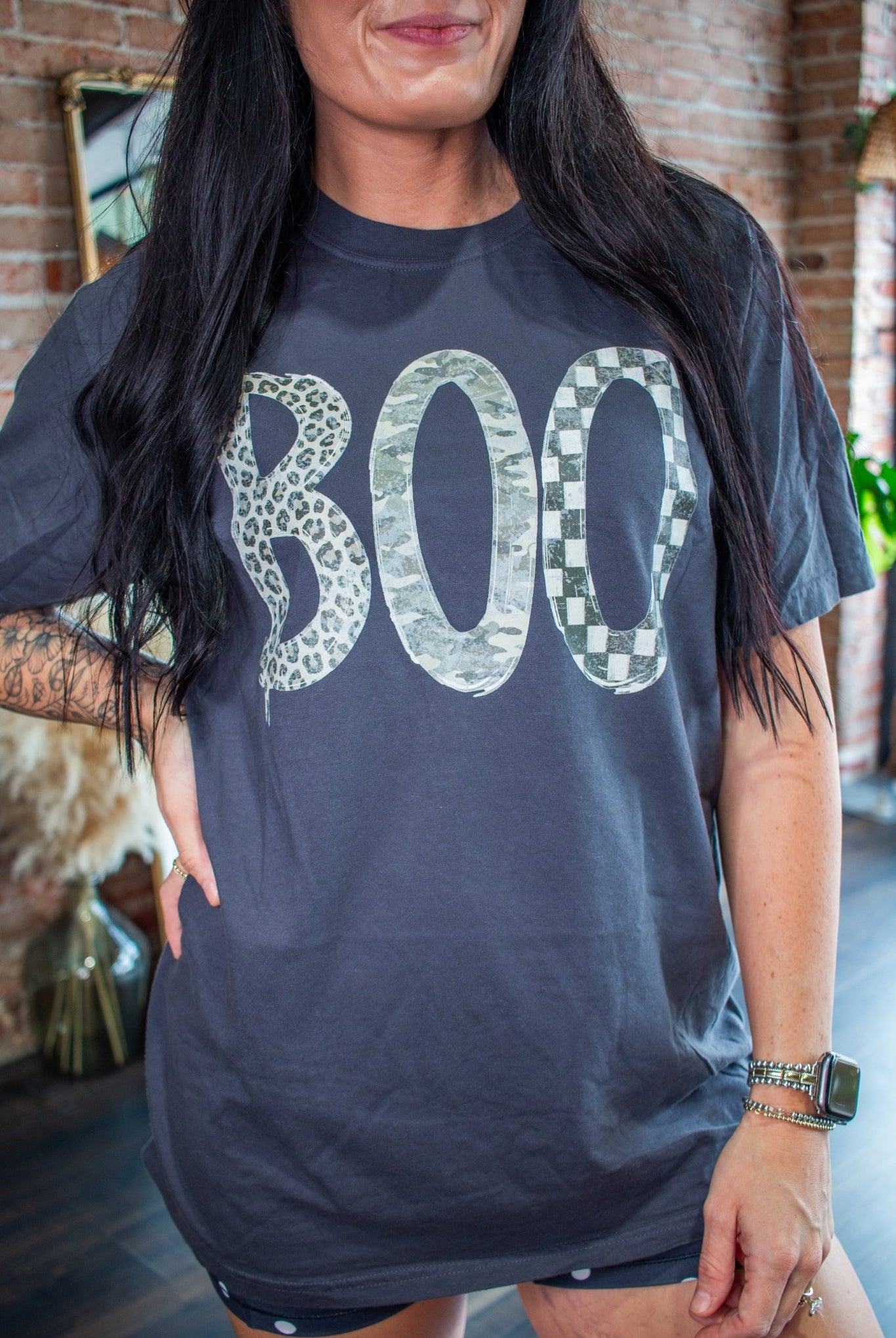 Mixed Print Boo Graphic Tee - Southern Chic Tees & Boutique
