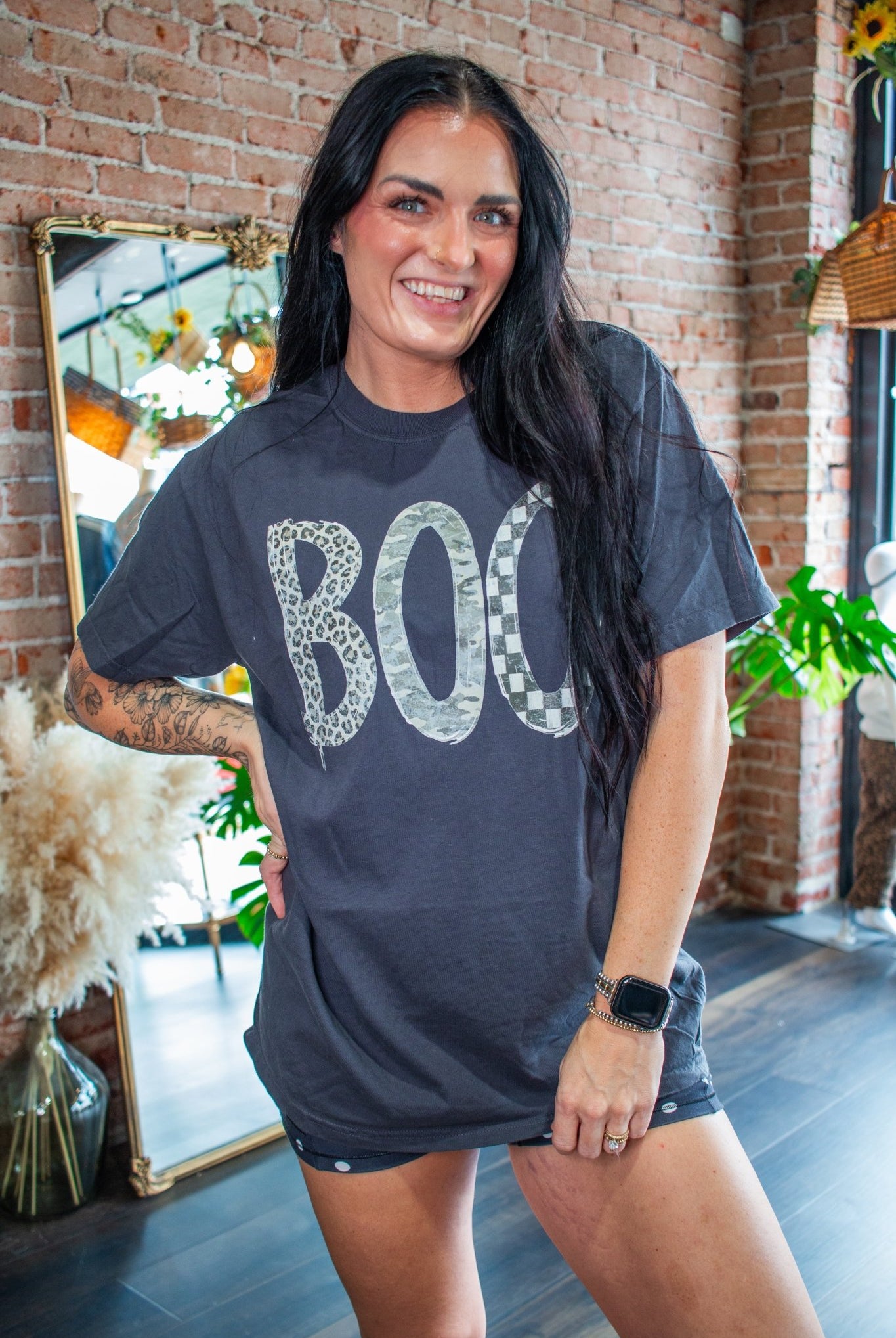 Mixed Print Boo Graphic Tee - Southern Chic Tees & Boutique