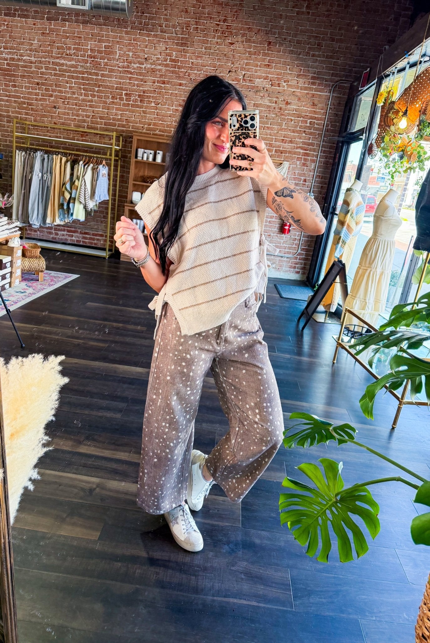 Mocha Bambi Speckled Barrel-Leg Denim Pants - Southern Chic Tees & Boutique