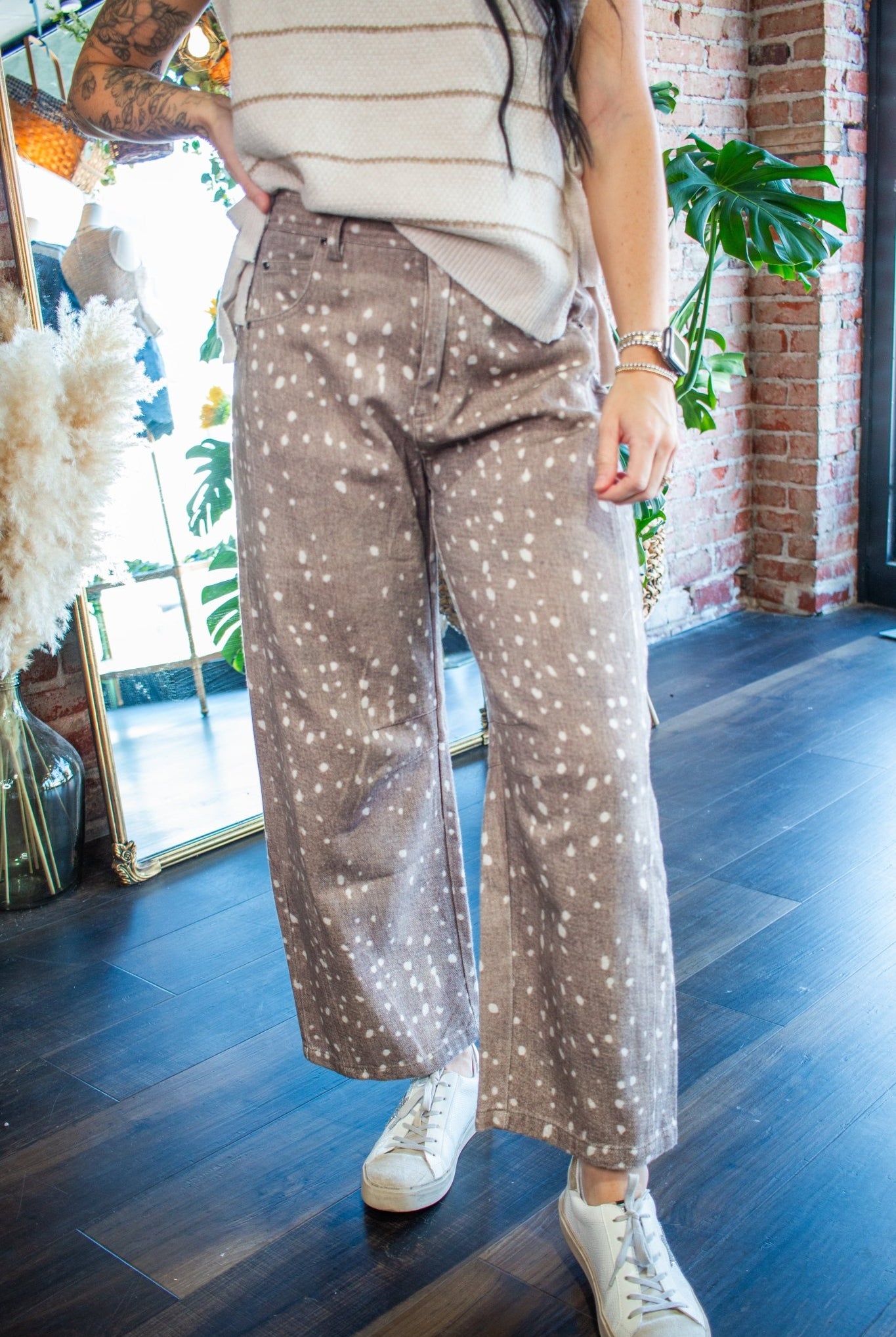 Mocha Bambi Speckled Barrel-Leg Denim Pants - Southern Chic Tees & Boutique