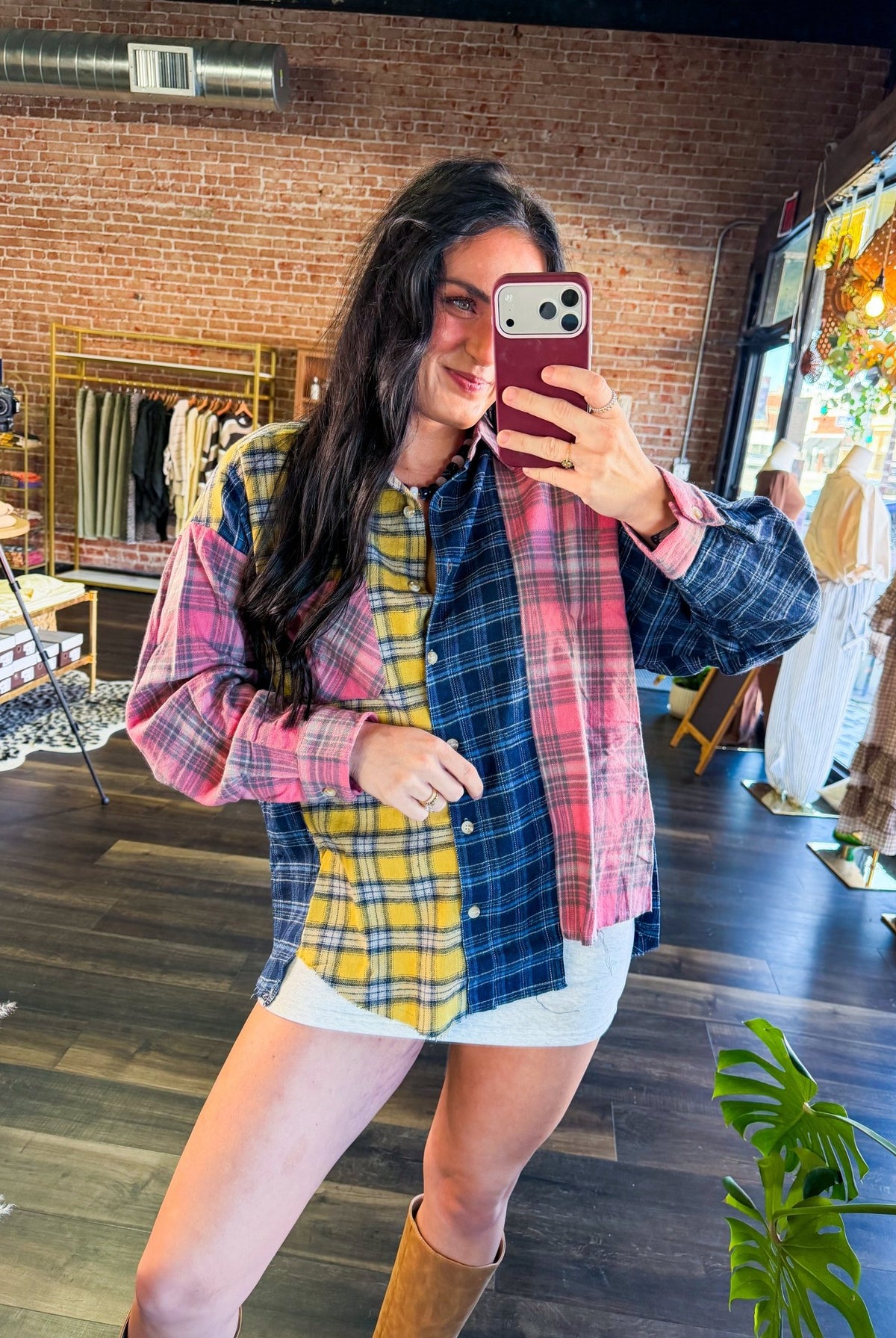 Mulitcolor Kambrie Relaxed Patchwork Plaid Flannel Shirt - Southern Chic Tees & Boutique