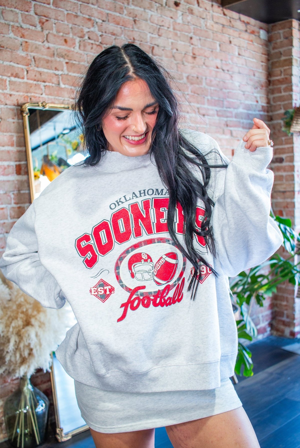 Oklahoma Sooners Gridiron Mock Neck Sweatshirt – Ash Gray - Southern Chic Tees & Boutique