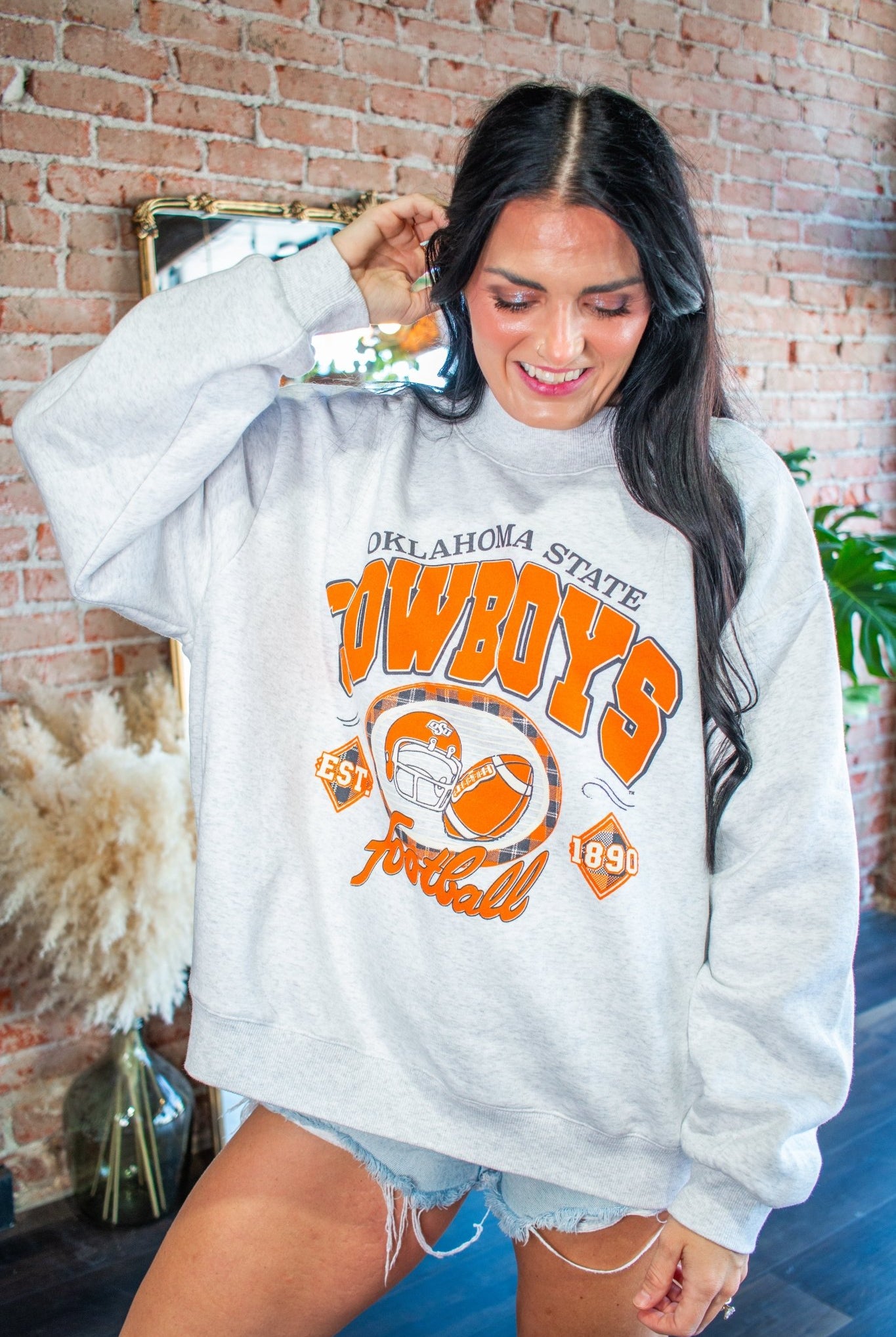 Oklahoma State Cowboys Gridiron Mock Neck Sweatshirt – Ash Gray - Southern Chic Tees & Boutique