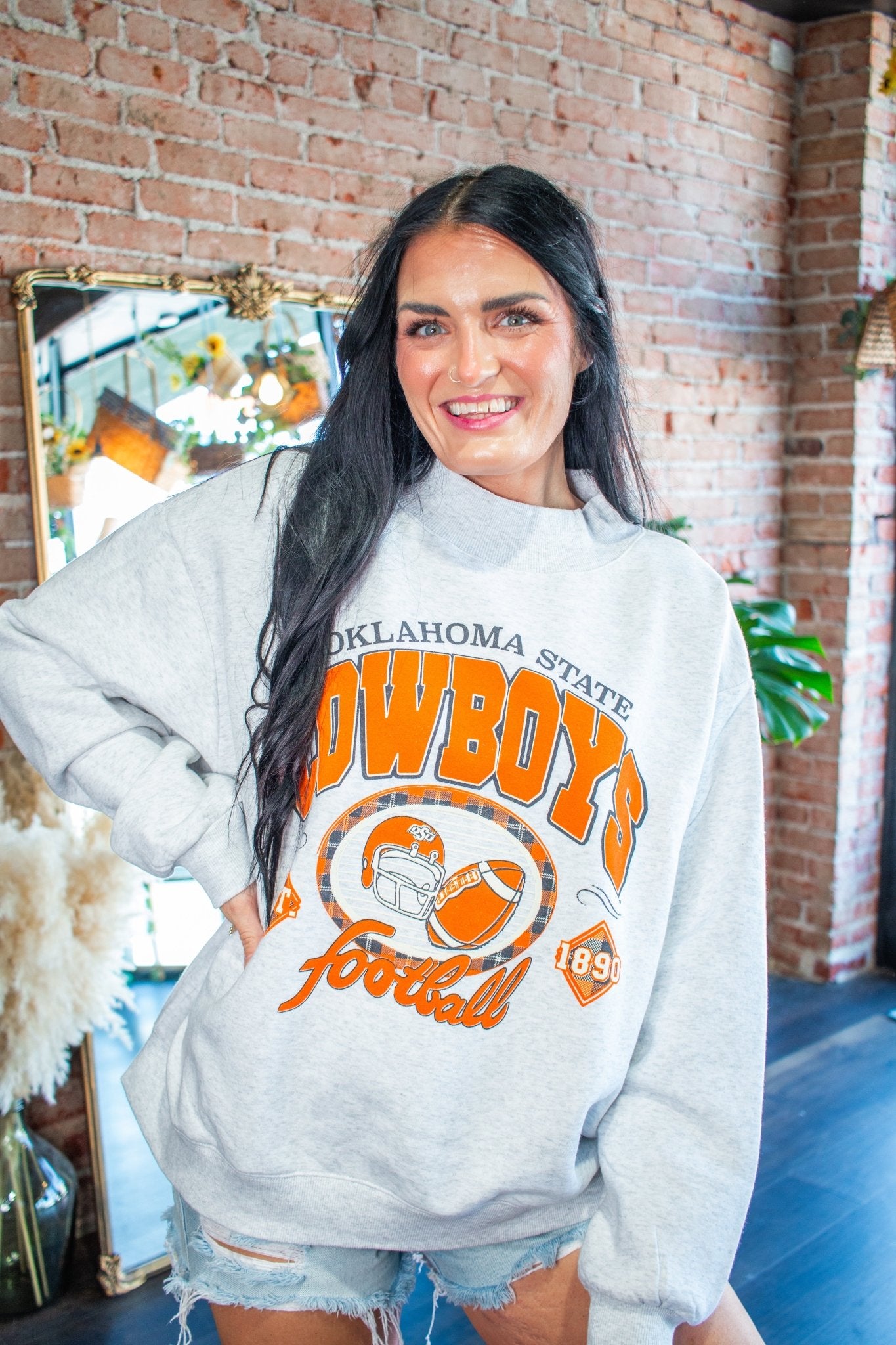 Oklahoma State Cowboys Gridiron Mock Neck Sweatshirt – Ash Gray - Southern Chic Tees & Boutique