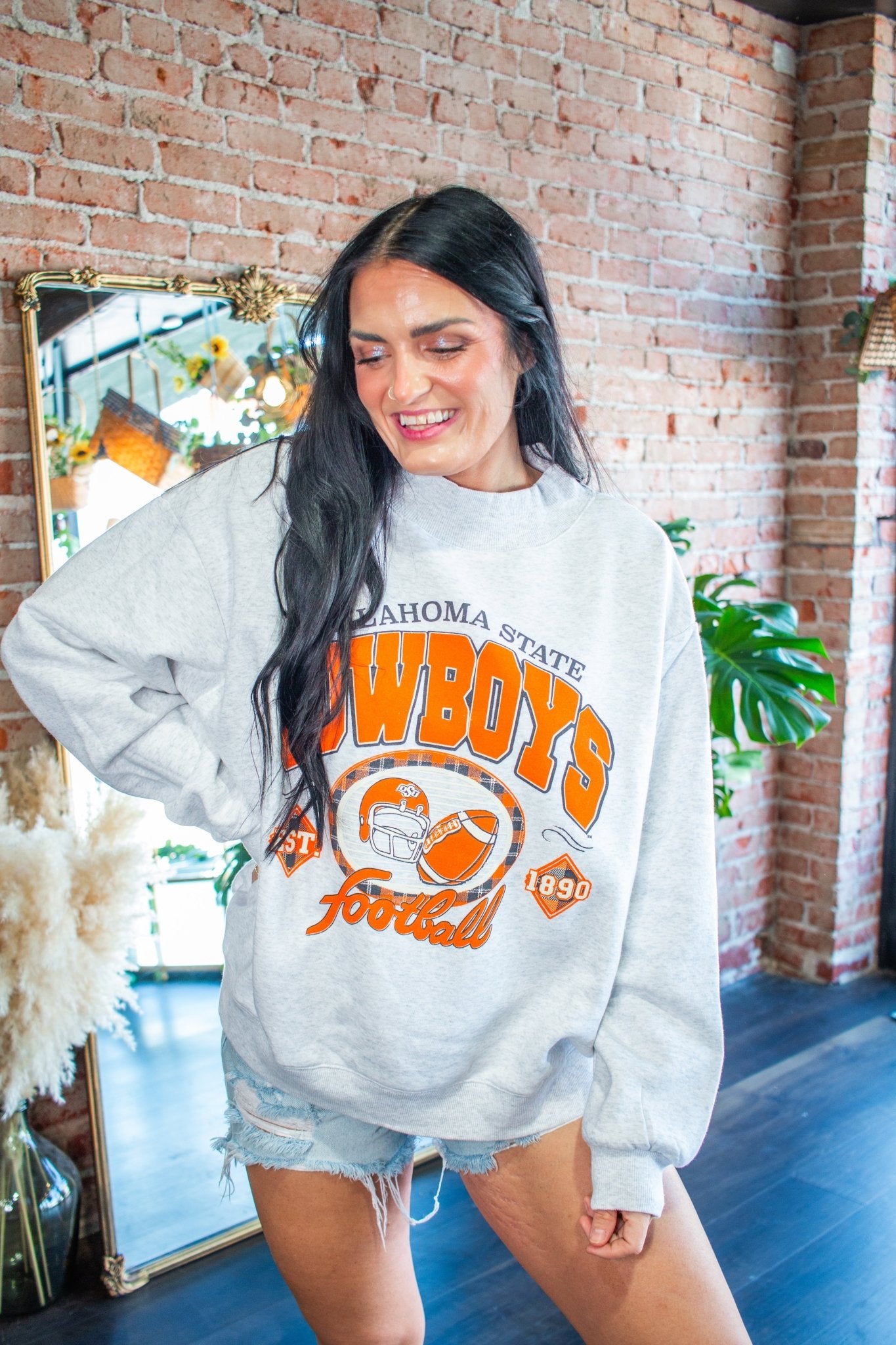 Oklahoma State Cowboys Gridiron Mock Neck Sweatshirt – Ash Gray - Southern Chic Tees & Boutique