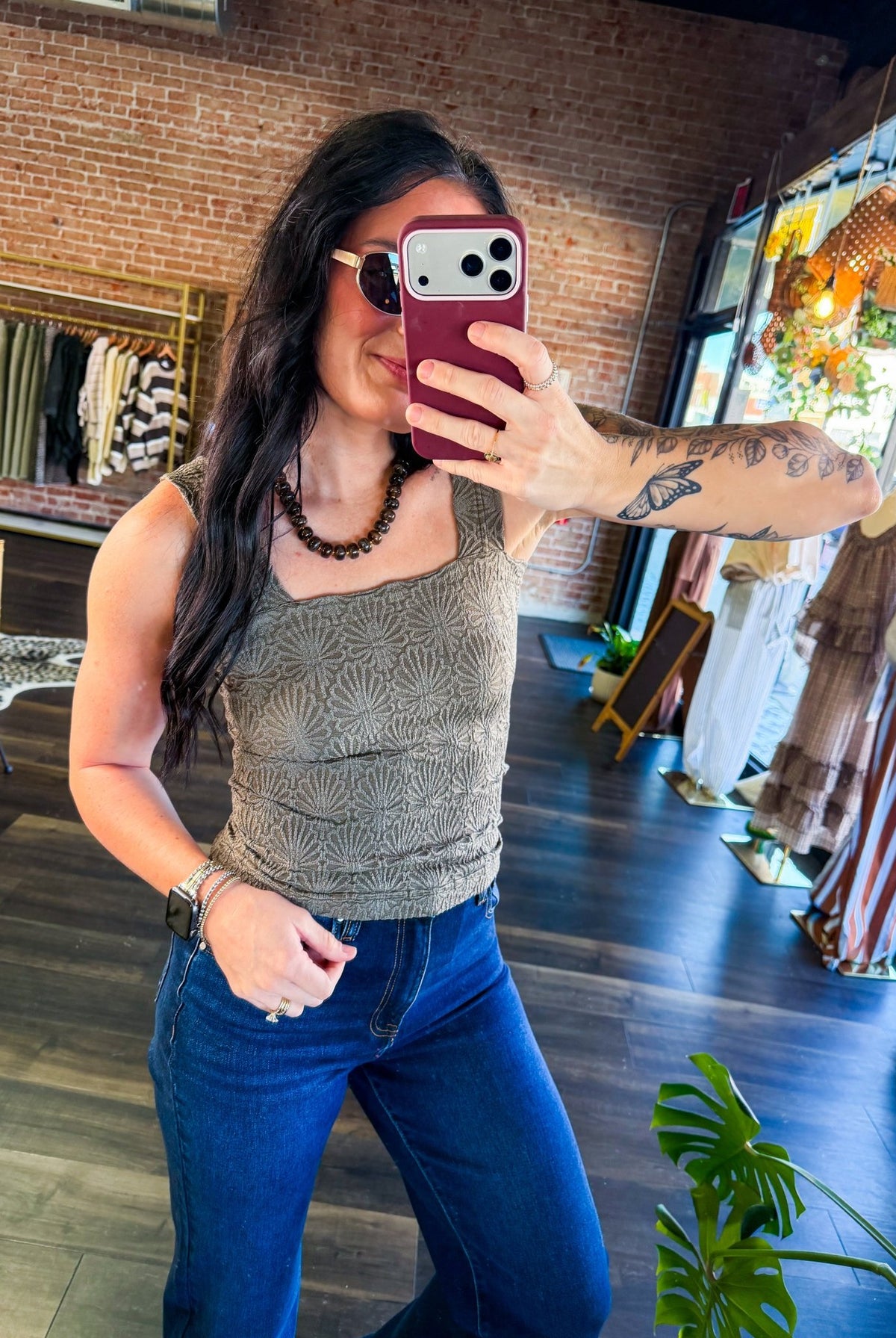 Olive Vintage Bloom Seamless Square Neck Top - Southern Chic Tees & Boutique