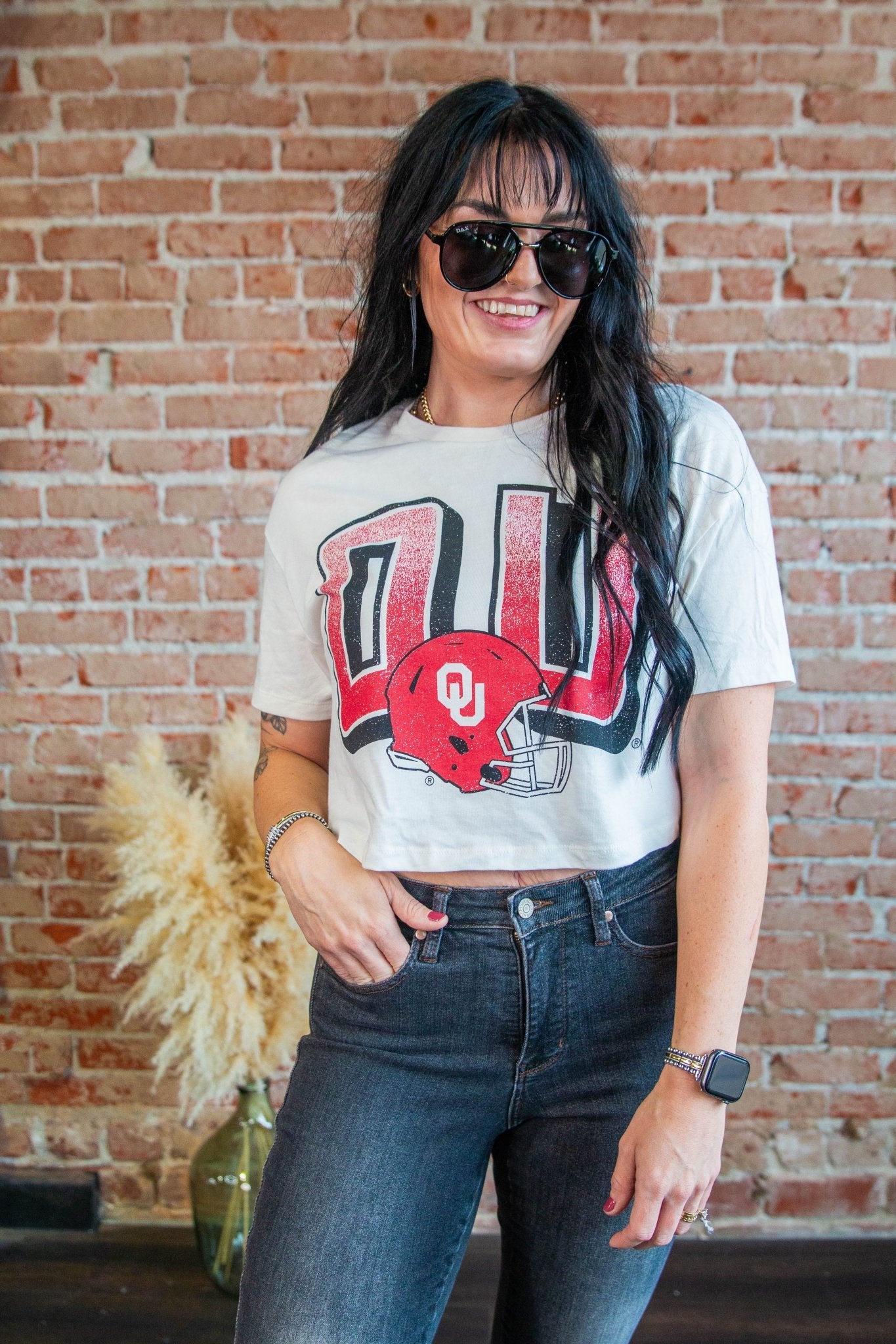OU Cowboys Helmet Fade Off White Cropped Tee - Southern Chic Tees & Boutique