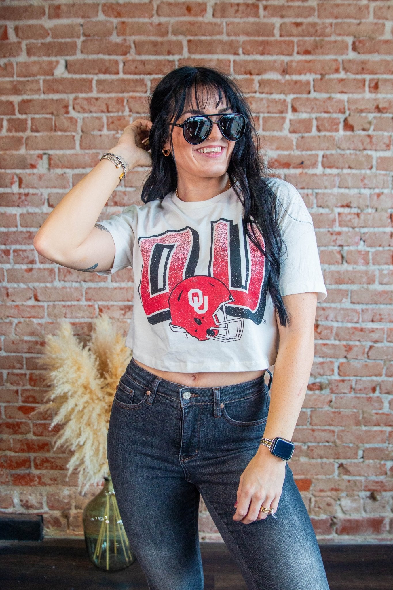 OU Cowboys Helmet Fade Off White Cropped Tee - Southern Chic Tees & Boutique