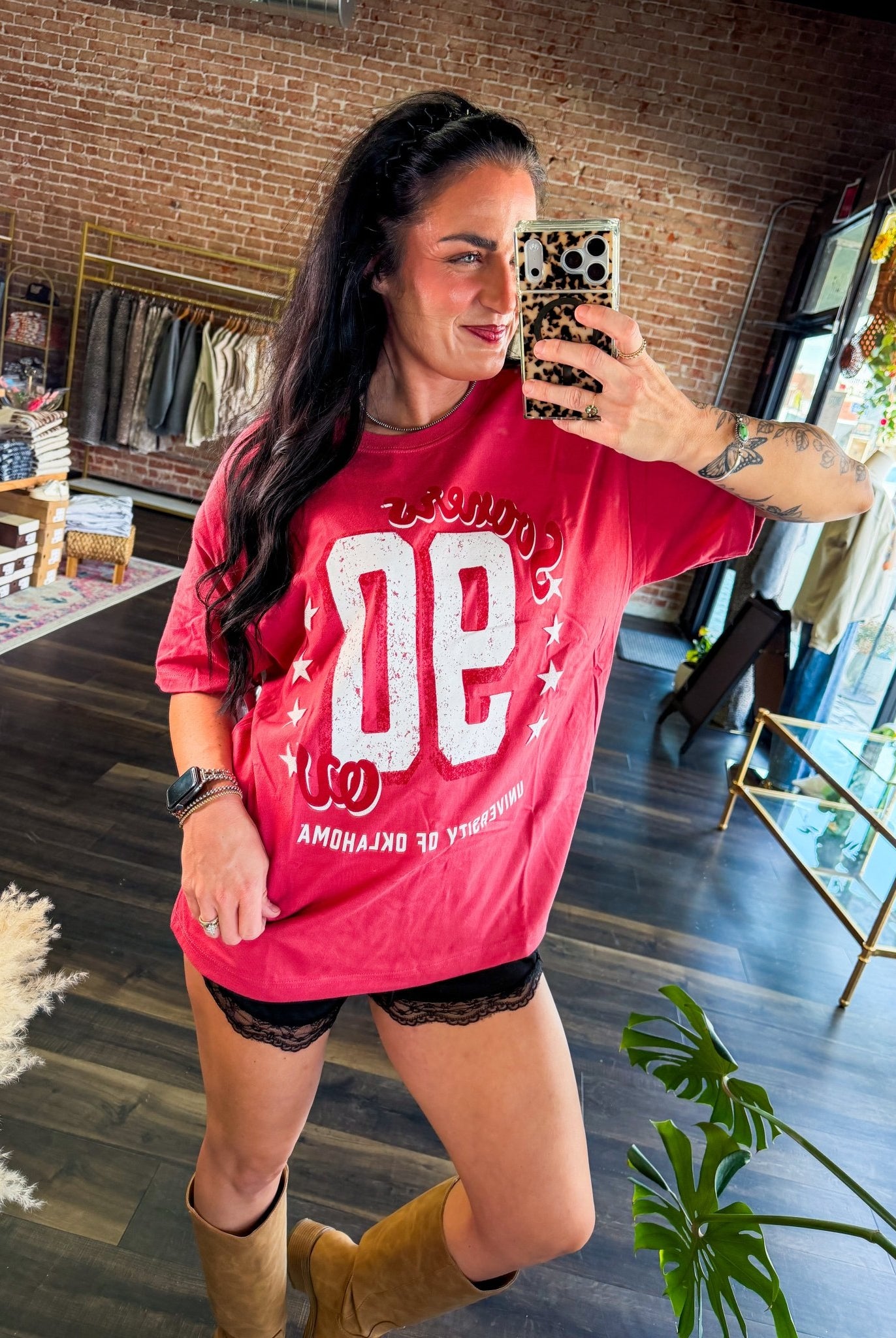 OU Oklahoma Sooners "90" Heavyweight Oversized Jersey Tee – Crimson Red - Southern Chic Tees & Boutique