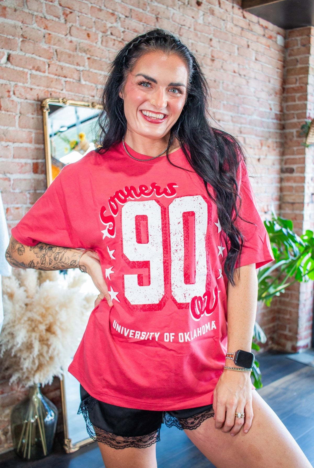 OU Oklahoma Sooners "90" Heavyweight Oversized Jersey Tee – Crimson Red - Southern Chic Tees & Boutique