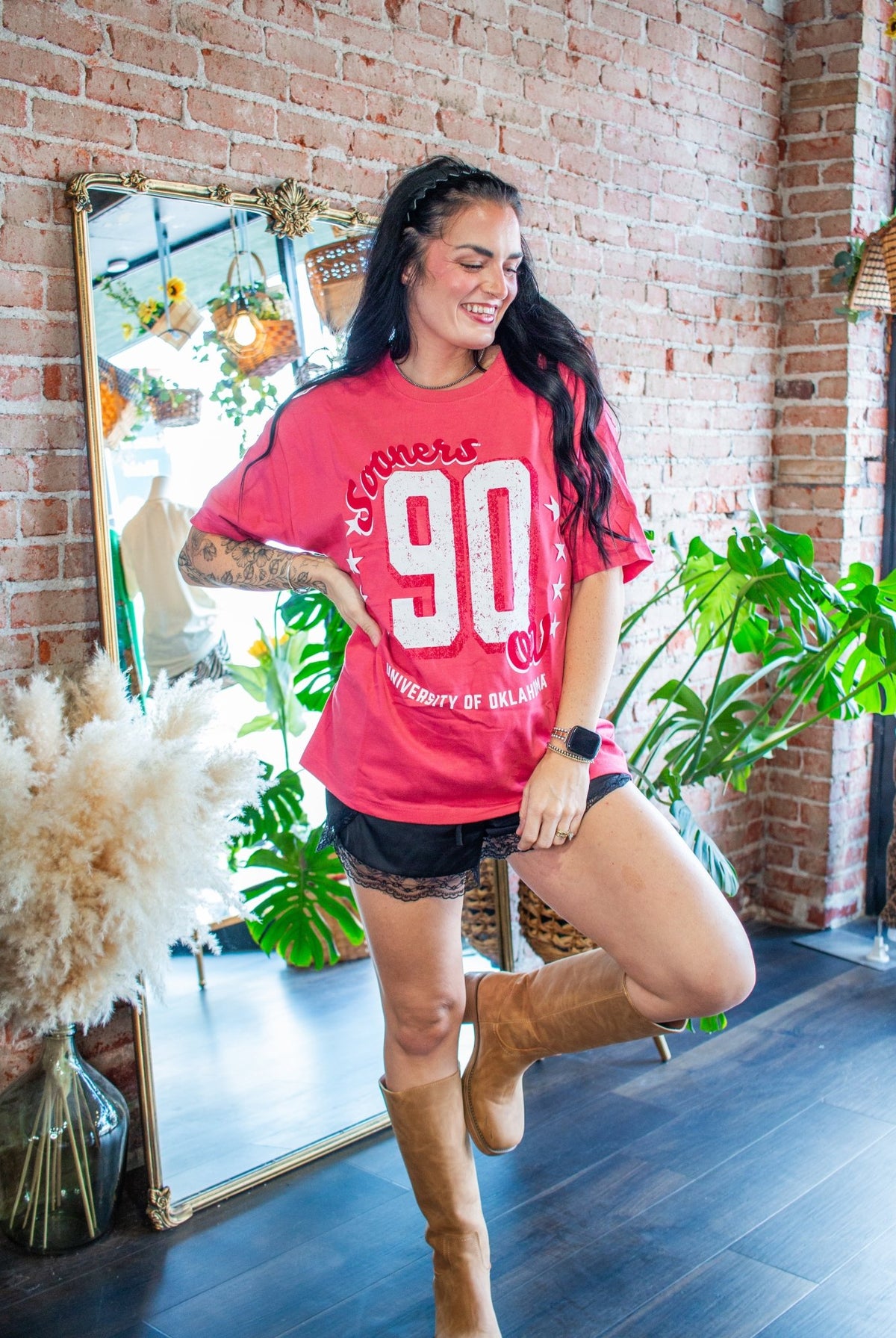 OU Oklahoma Sooners "90" Heavyweight Oversized Jersey Tee – Crimson Red - Southern Chic Tees & Boutique