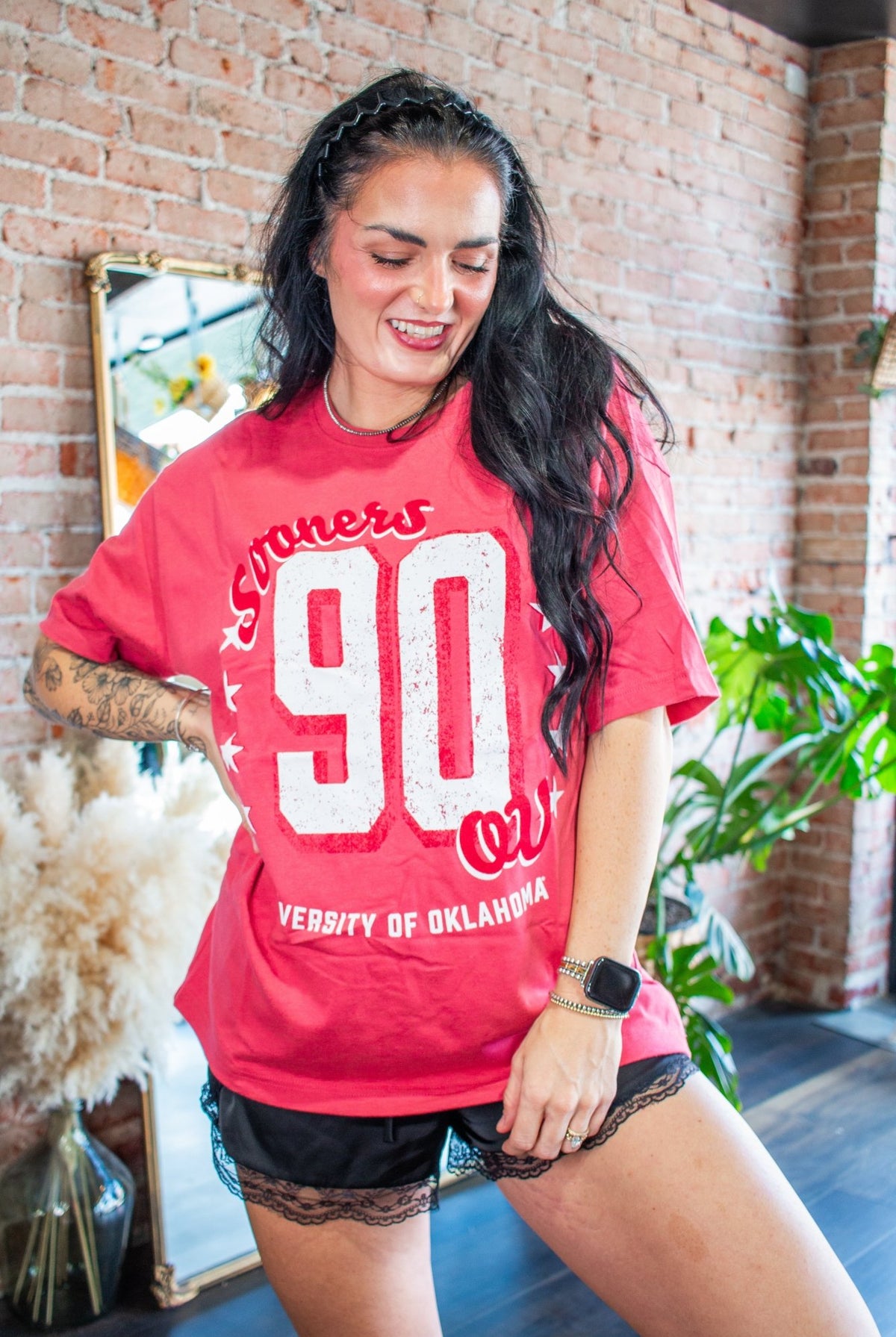 OU Oklahoma Sooners "90" Heavyweight Oversized Jersey Tee – Crimson Red - Southern Chic Tees & Boutique