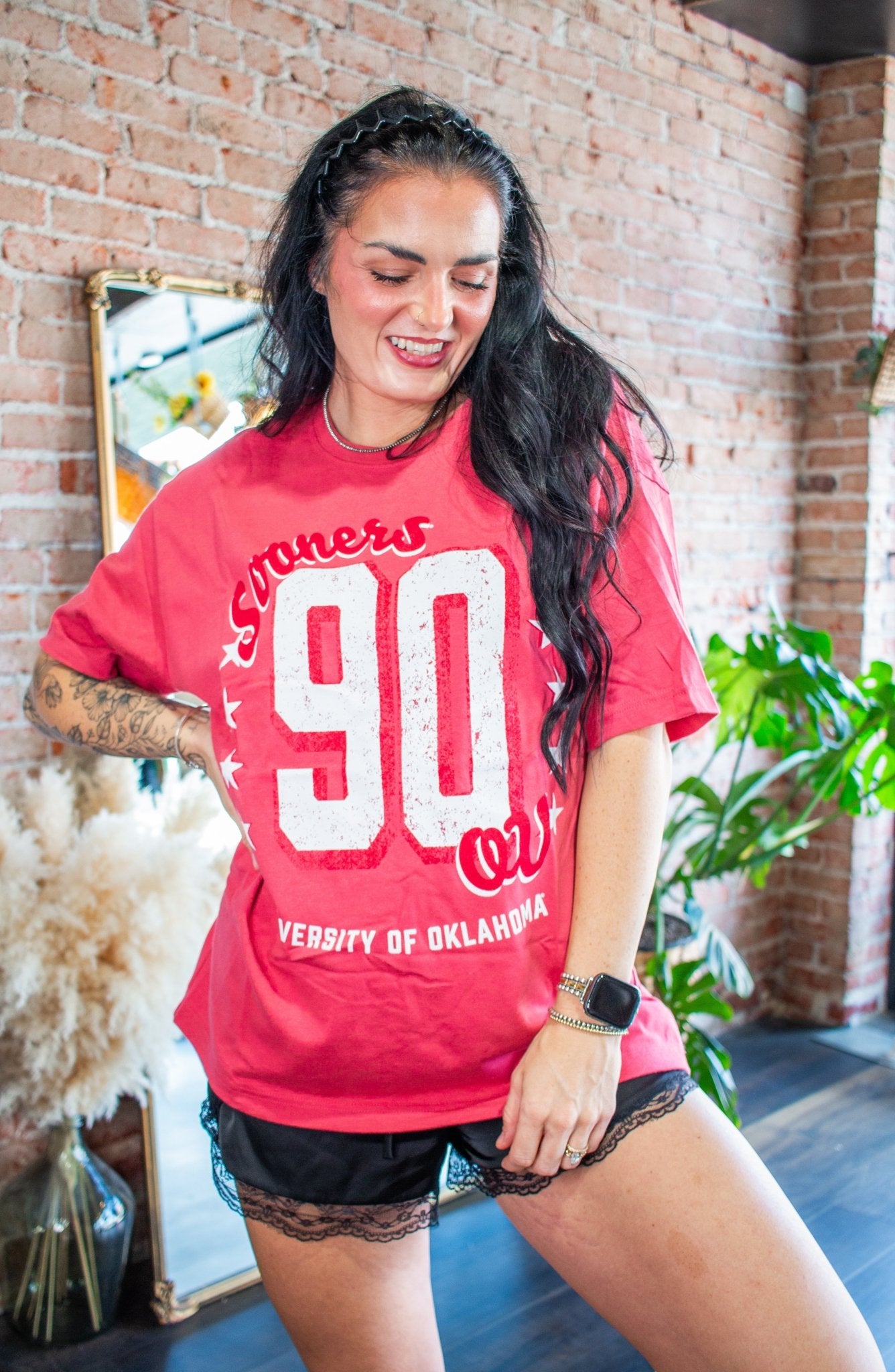 OU Oklahoma Sooners "90" Heavyweight Oversized Jersey Tee – Crimson Red - Southern Chic Tees & Boutique