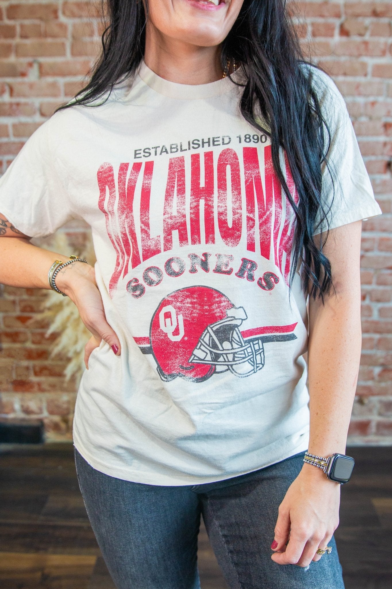 OU Sooners Established Helmet Thrifted Tee - Southern Chic Tees & Boutique