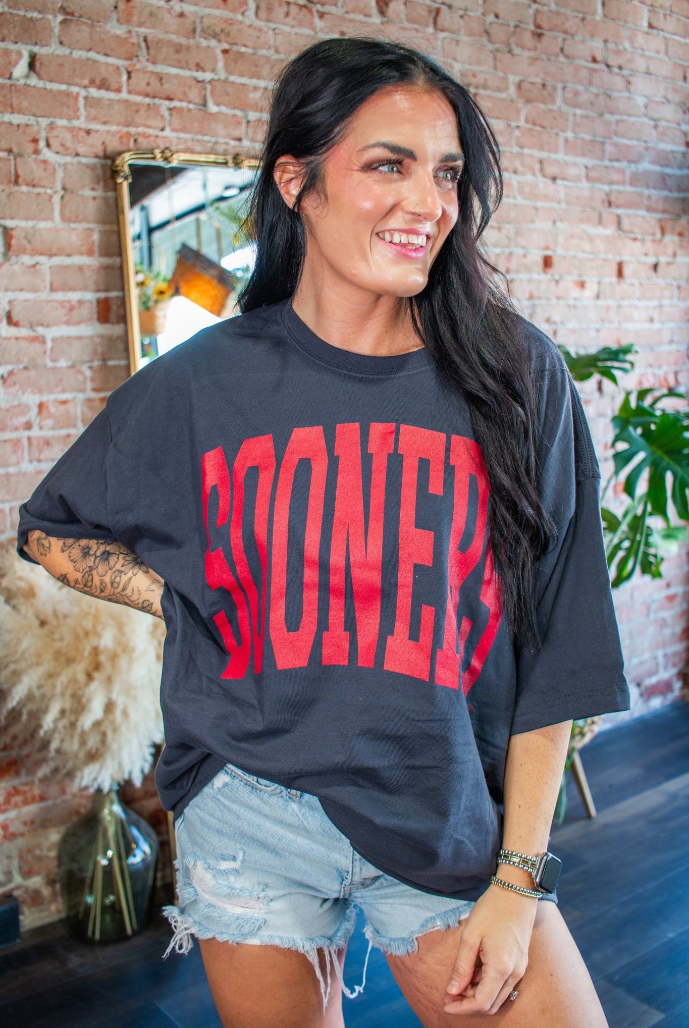 OU Sooners Official "Tall Boy" Oversized Graphic Tee – Smoke Grey - Southern Chic Tees & Boutique