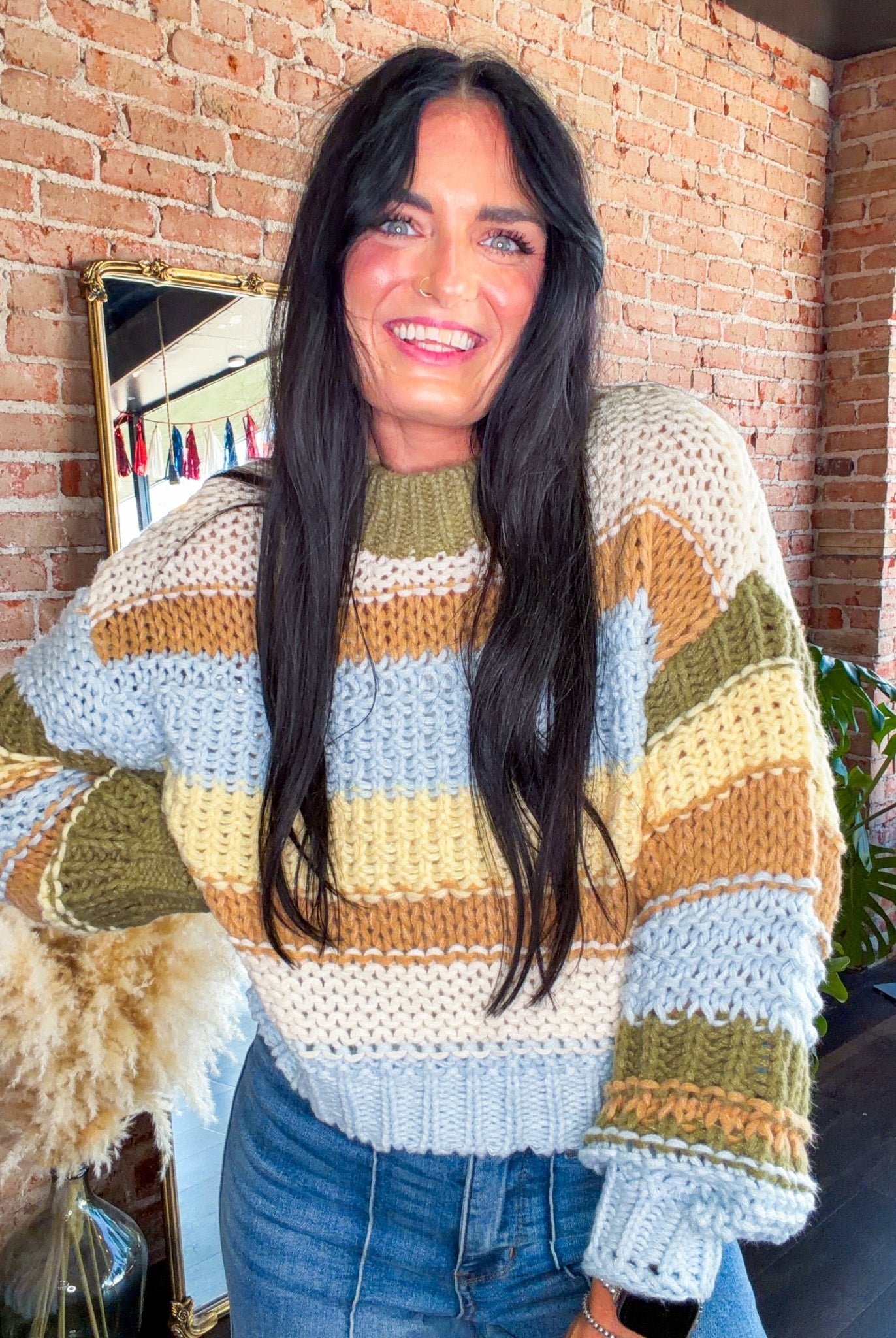 Oversized Striped Chunky Knit Sweater - Southern Chic Tees & Boutique