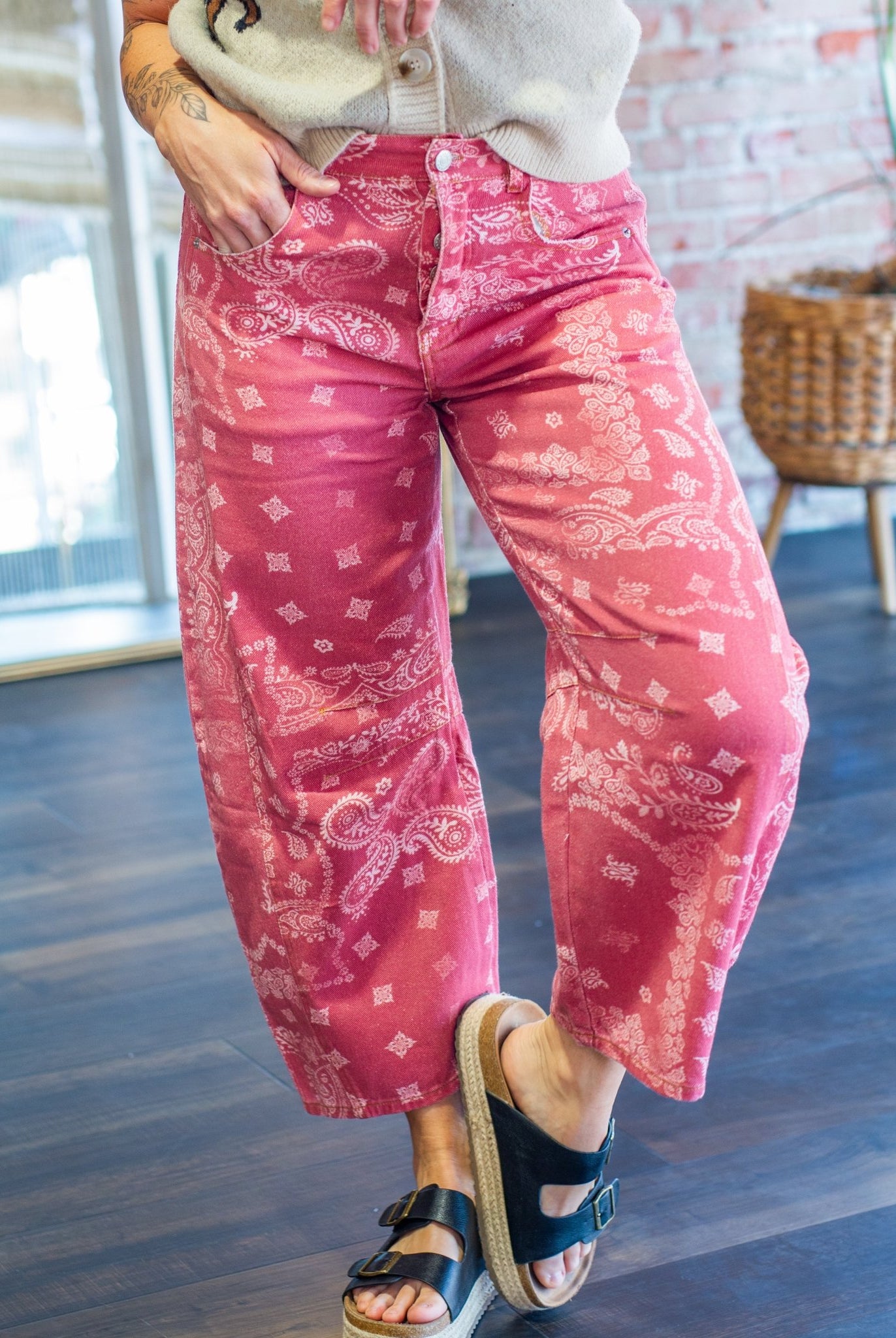 Paisley Bandana Mineral Wash Barrel Leg Jeans - Southern Chic Tees & Boutique