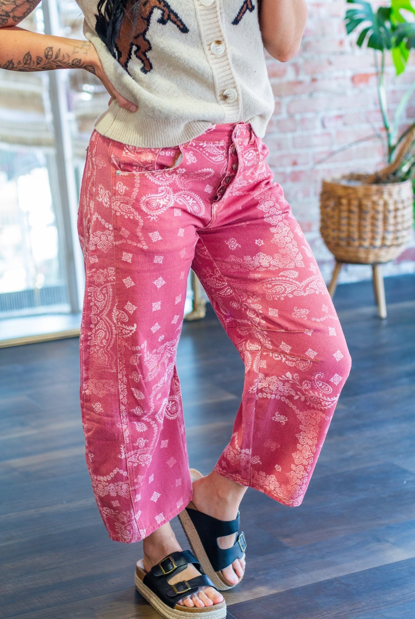Paisley Bandana Mineral Wash Barrel Leg Jeans - Southern Chic Tees & Boutique