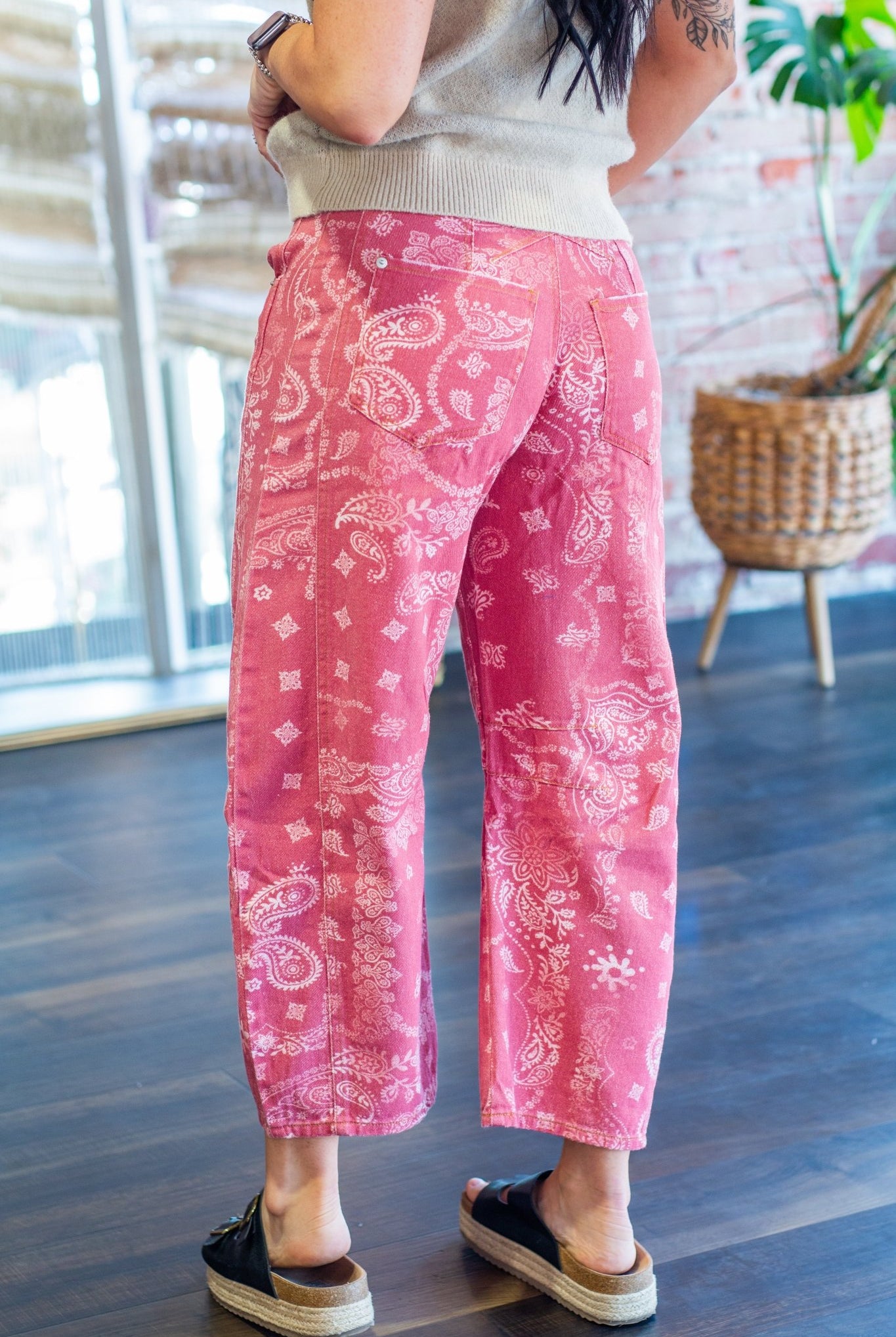 Paisley Bandana Mineral Wash Barrel Leg Jeans - Southern Chic Tees & Boutique