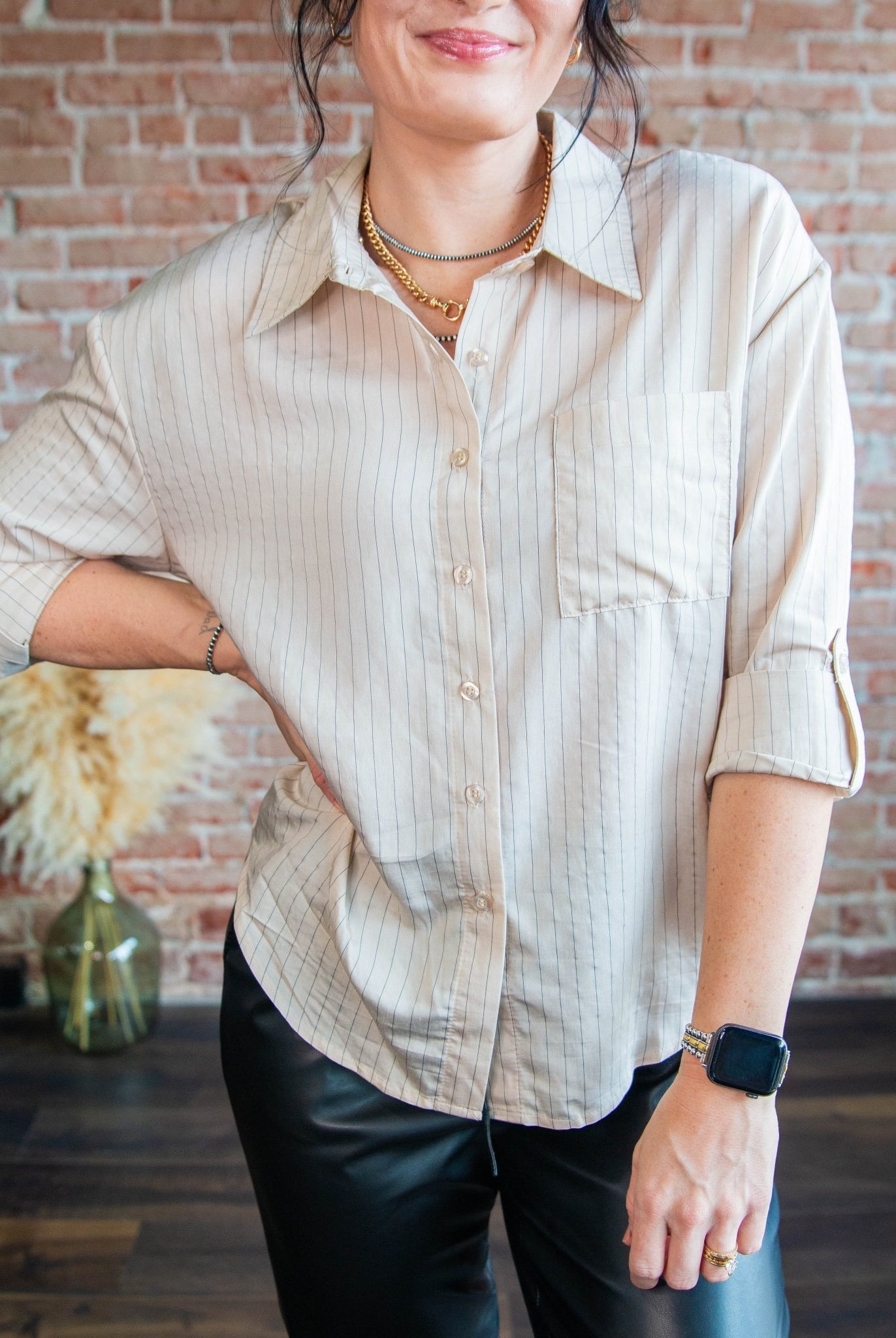Pinstripe Collared Button Down - Southern Chic Tees & Boutique